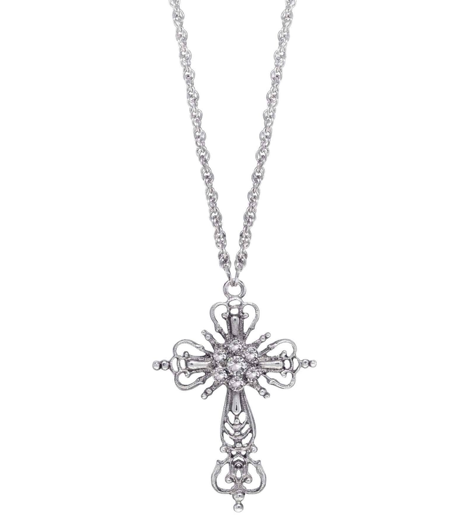 1928 Jewelry Crystal Cross Pendant Necklace 30"