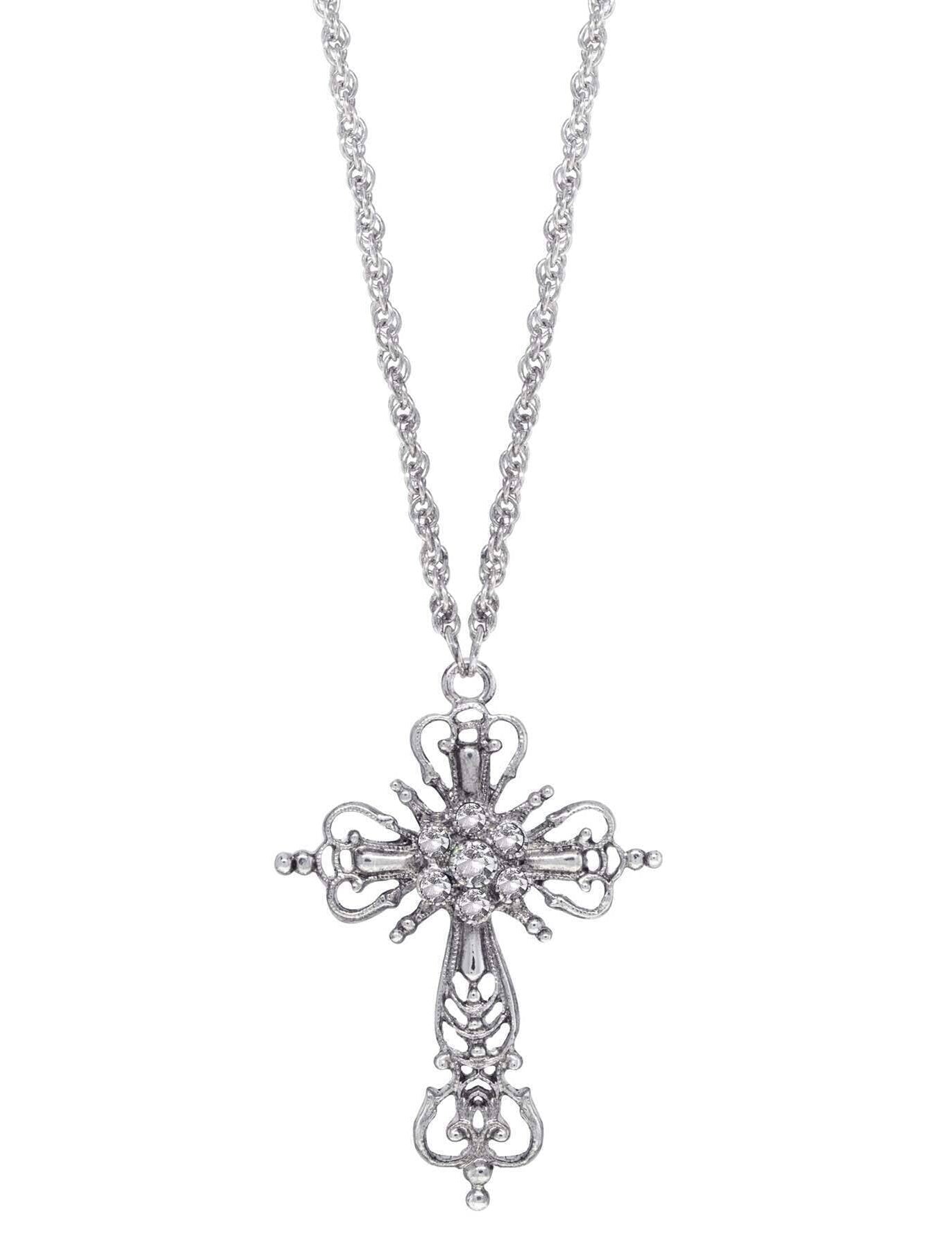 1928 Jewelry Crystal Cross Pendant Necklace 30"