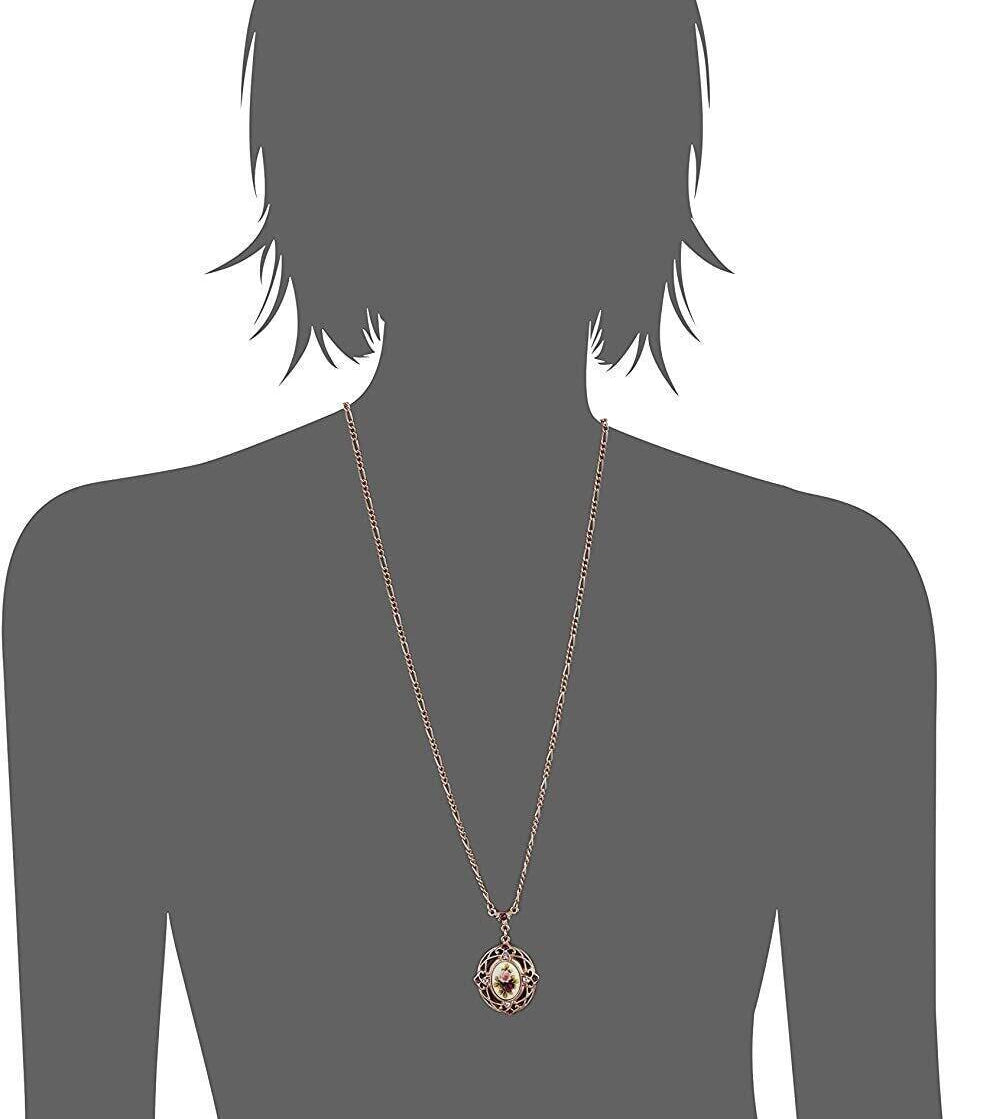 1928 Jewelry Manor House Rose Purple Crystal Flower Pendant Necklace 28"