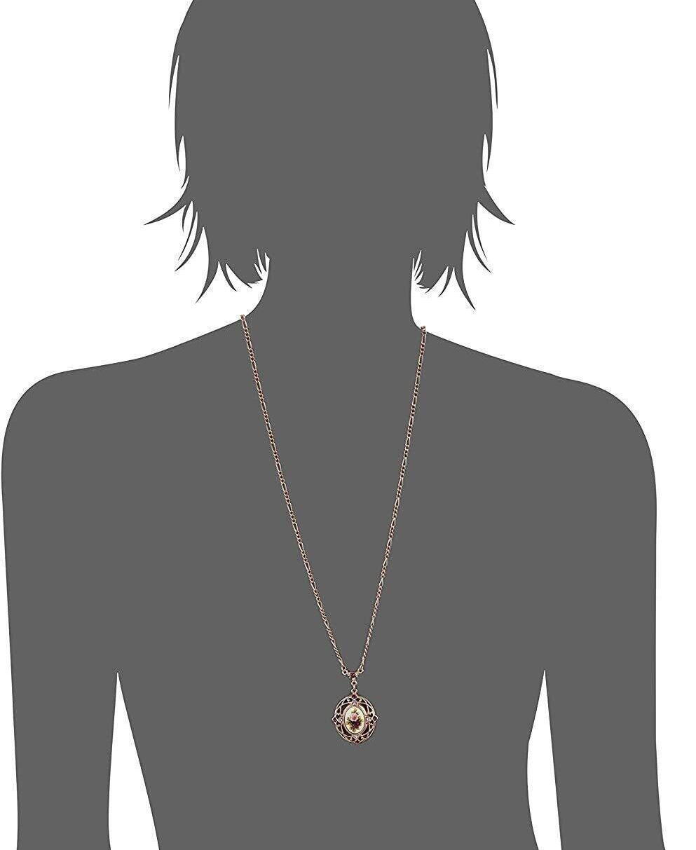 1928 Jewelry Manor House Rose Purple Crystal Flower Pendant Necklace 28"