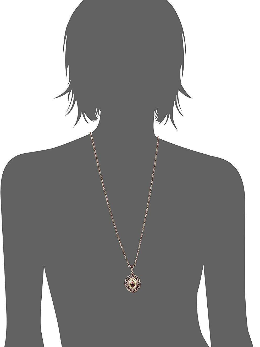 1928 Jewelry Manor House Rose Purple Crystal Flower Pendant Necklace 28"