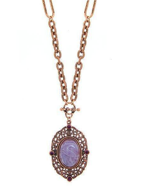 2028 Jewelry Amethyst Glass Quartz & Amethyst Crystal Filigree Pendant Necklace 30"