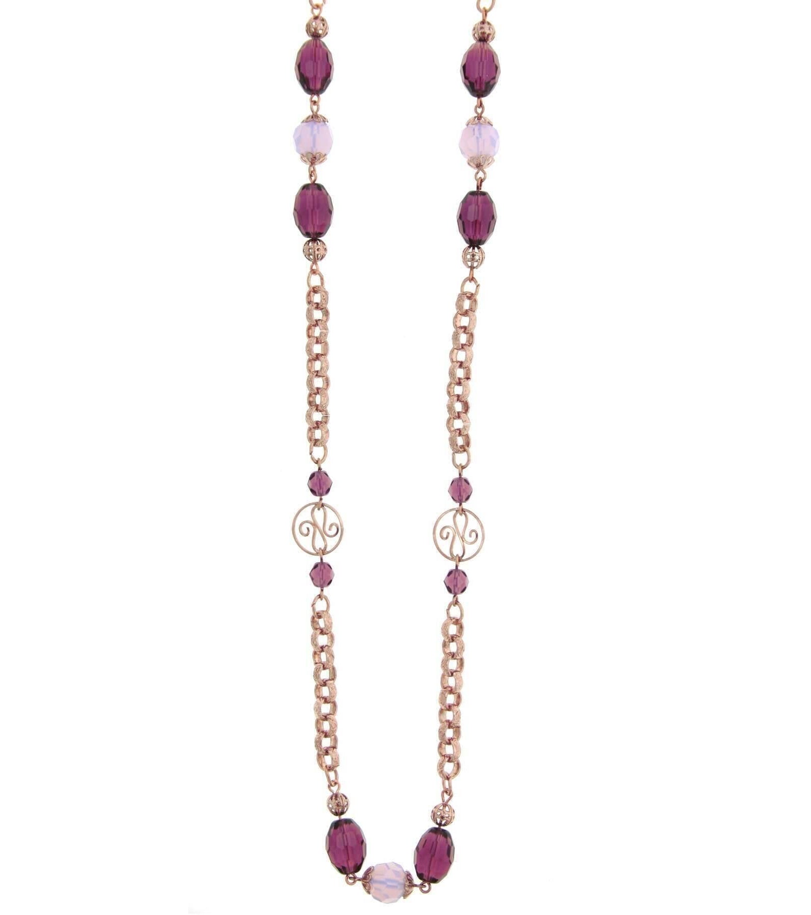 1928 Jewelry Amethyst Bead Round Pink Opal & Filigree Beaded Necklace 48"