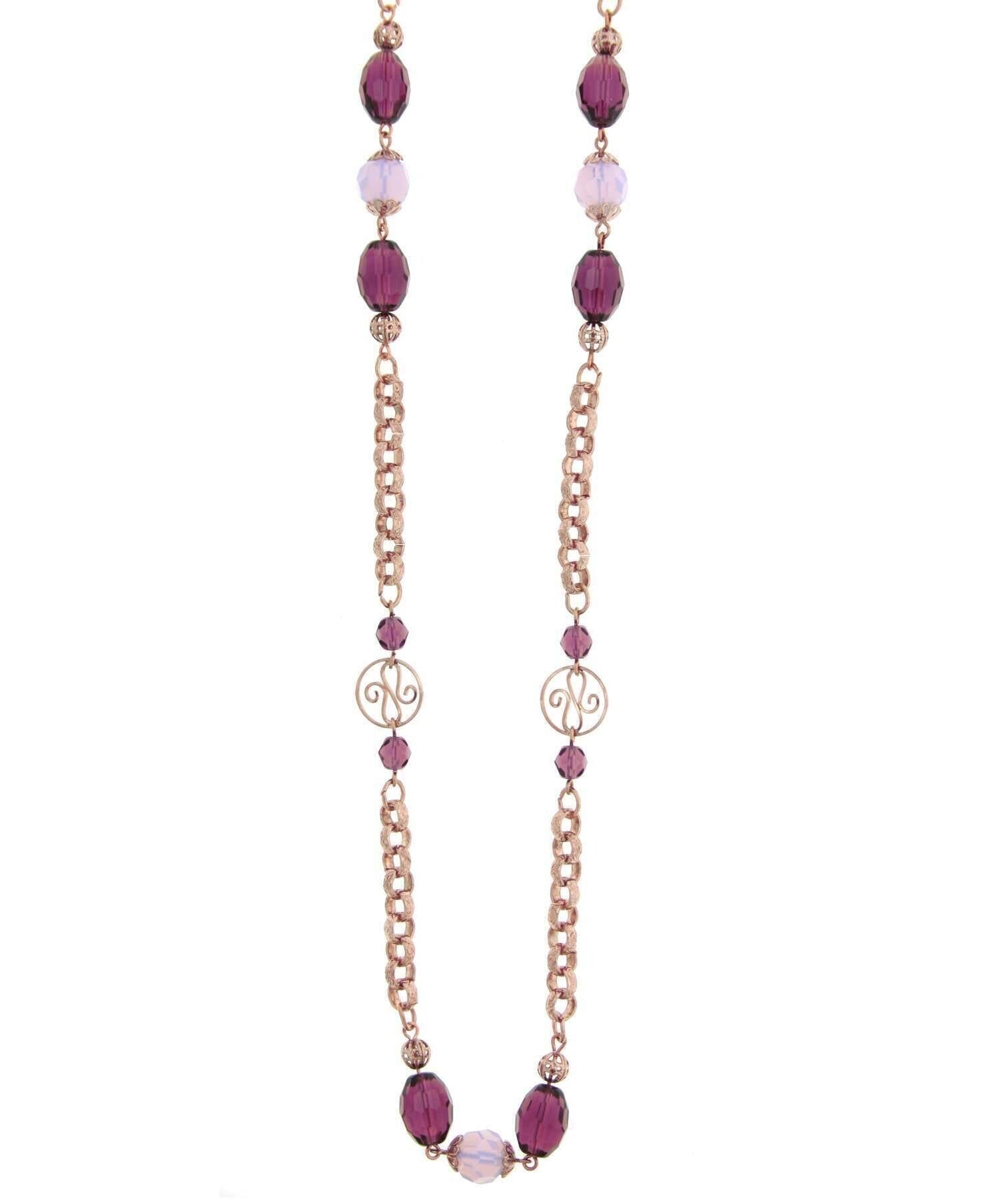 1928 Jewelry Amethyst Bead Round Pink Opal & Filigree Beaded Necklace 48"