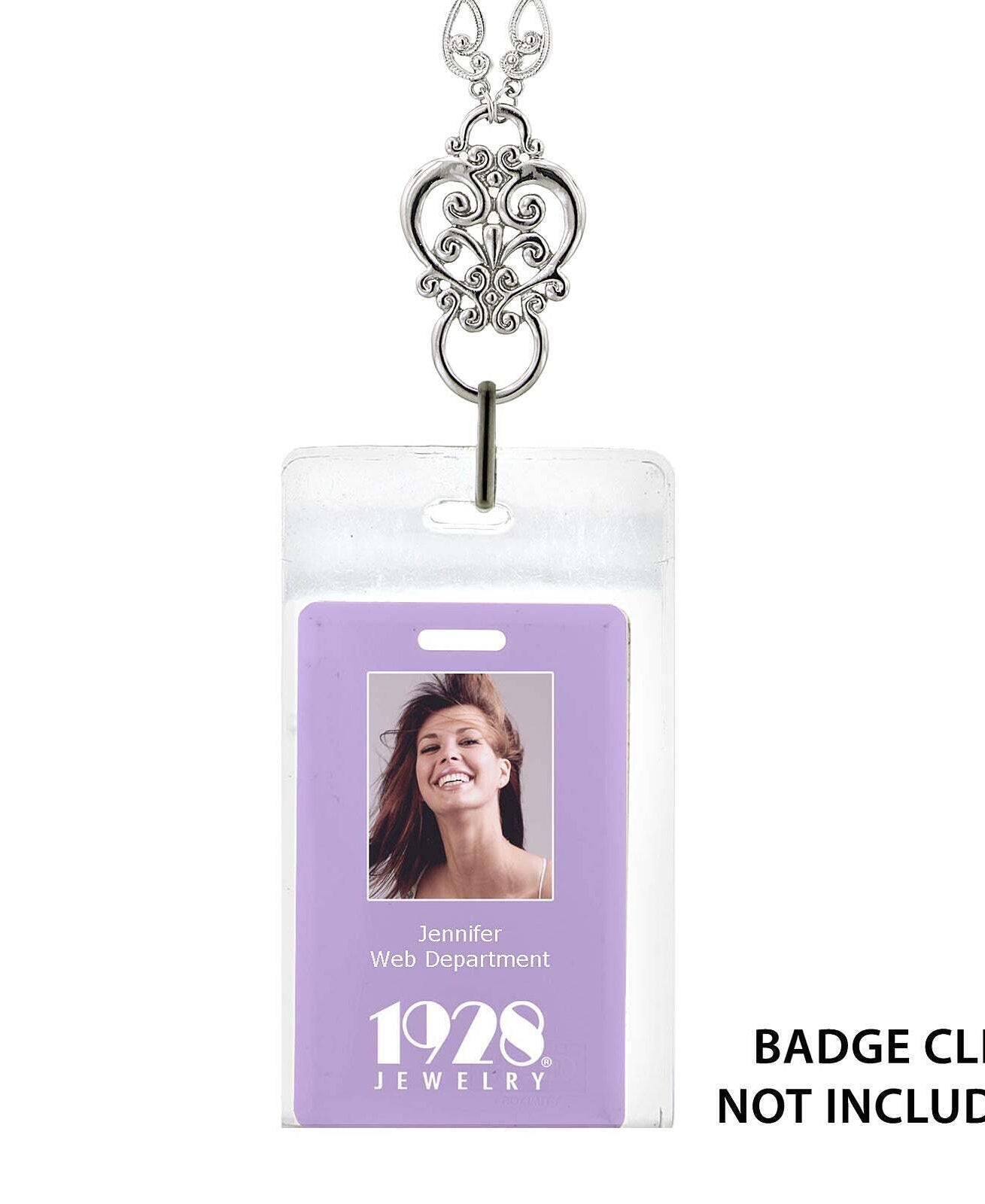 1928 Jewelry Heart Filigree Badge & Eyeglass Holder Chain Necklace 28"