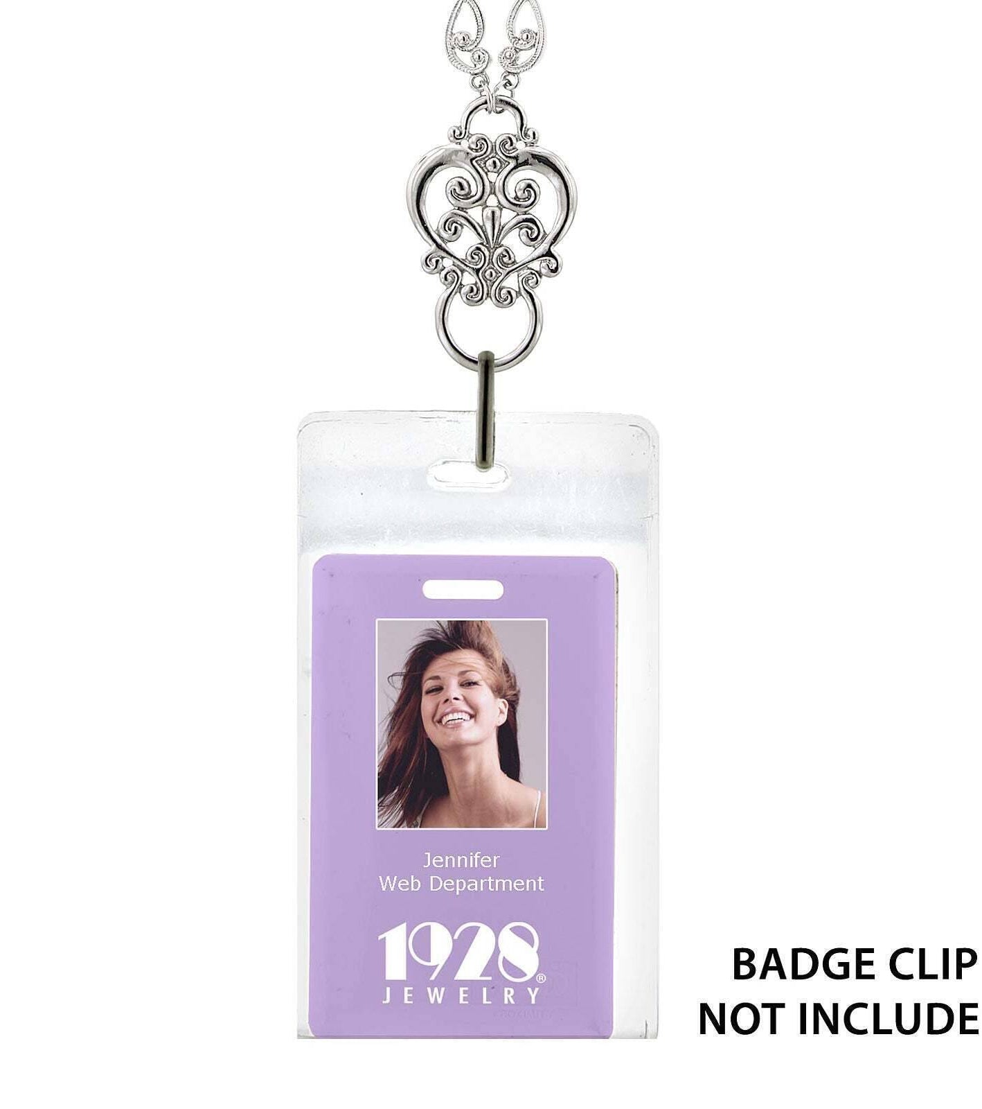 1928 Jewelry Heart Filigree Badge & Eyeglass Holder Chain Necklace 28"