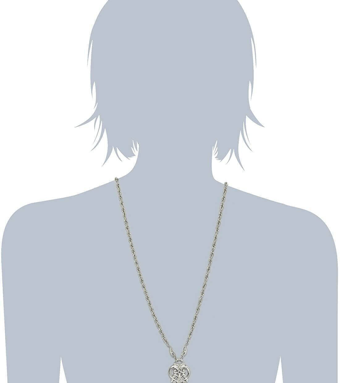 1928 Jewelry Heart Filigree Badge & Eyeglass Holder Chain Necklace 28"