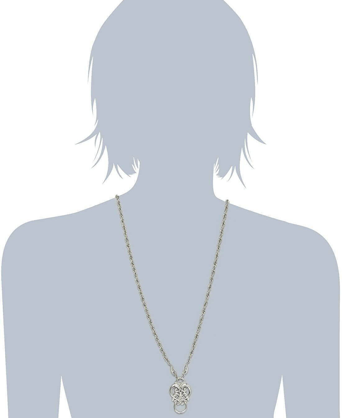 1928 Jewelry Heart Filigree Badge & Eyeglass Holder Chain Necklace 28"