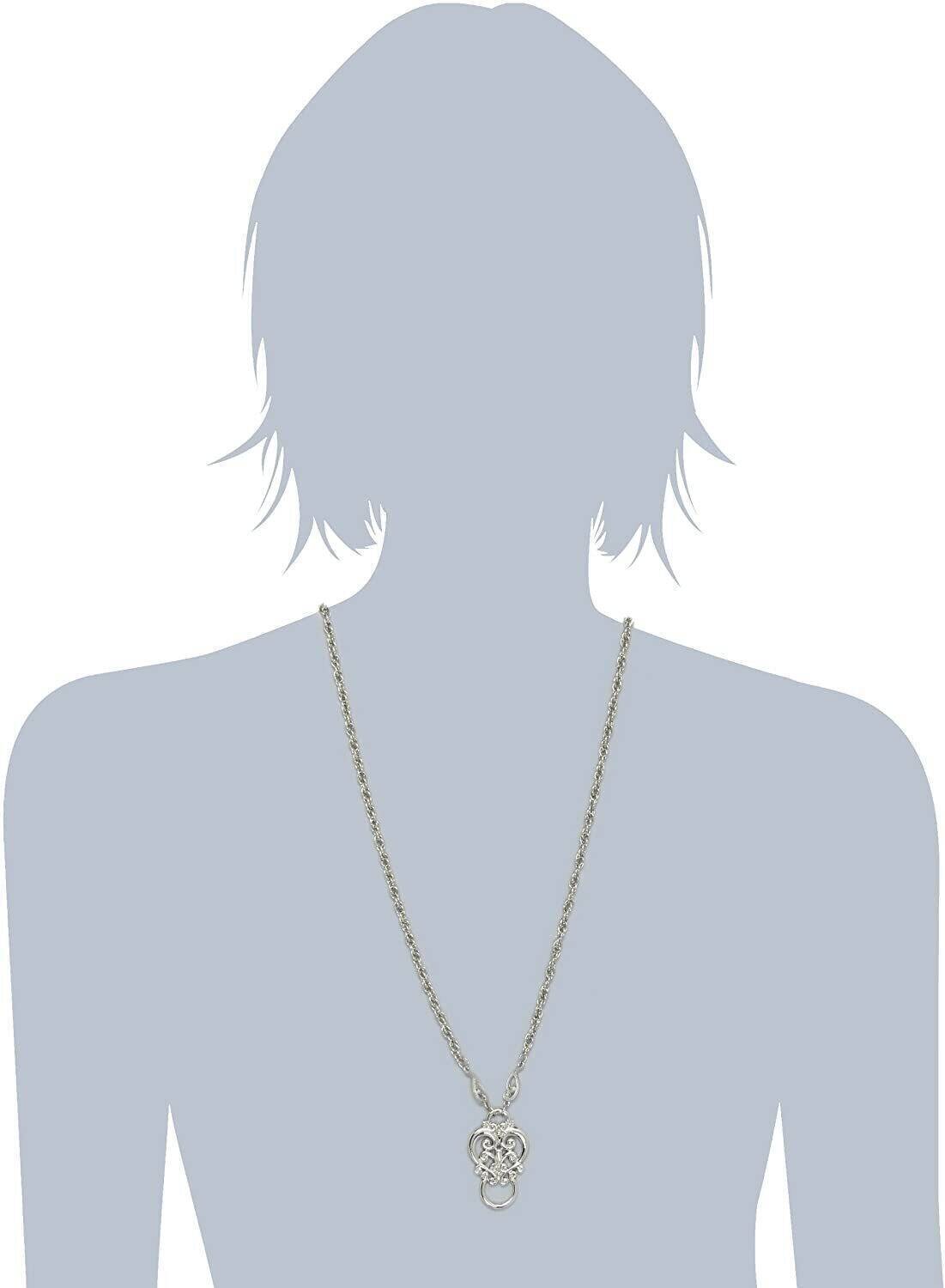 1928 Jewelry Heart Filigree Badge & Eyeglass Holder Chain Necklace 28"