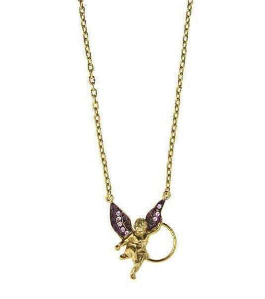 1928 Jewelry Angel Purple Enamel And Light Purple Crystal Badge & Eyeglass Holder Chain Necklace 28"