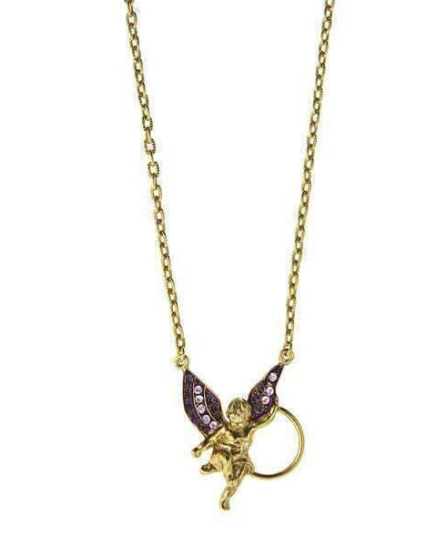 1928 Jewelry Angel Purple Enamel And Light Purple Crystal Badge & Eyeglass Holder Chain Necklace 28"