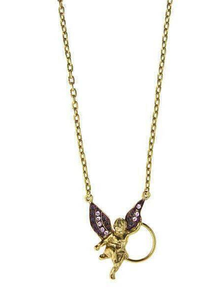 1928 Jewelry Angel Purple Enamel And Light Purple Crystal Badge & Eyeglass Holder Chain Necklace 28"