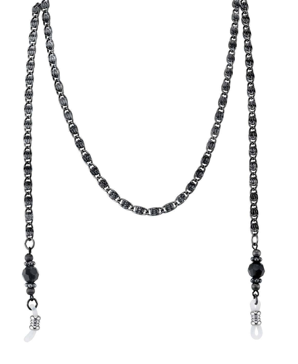 1928 Jewelry Black Chain And Black Eyeglass Holder Chain Necklace 30"