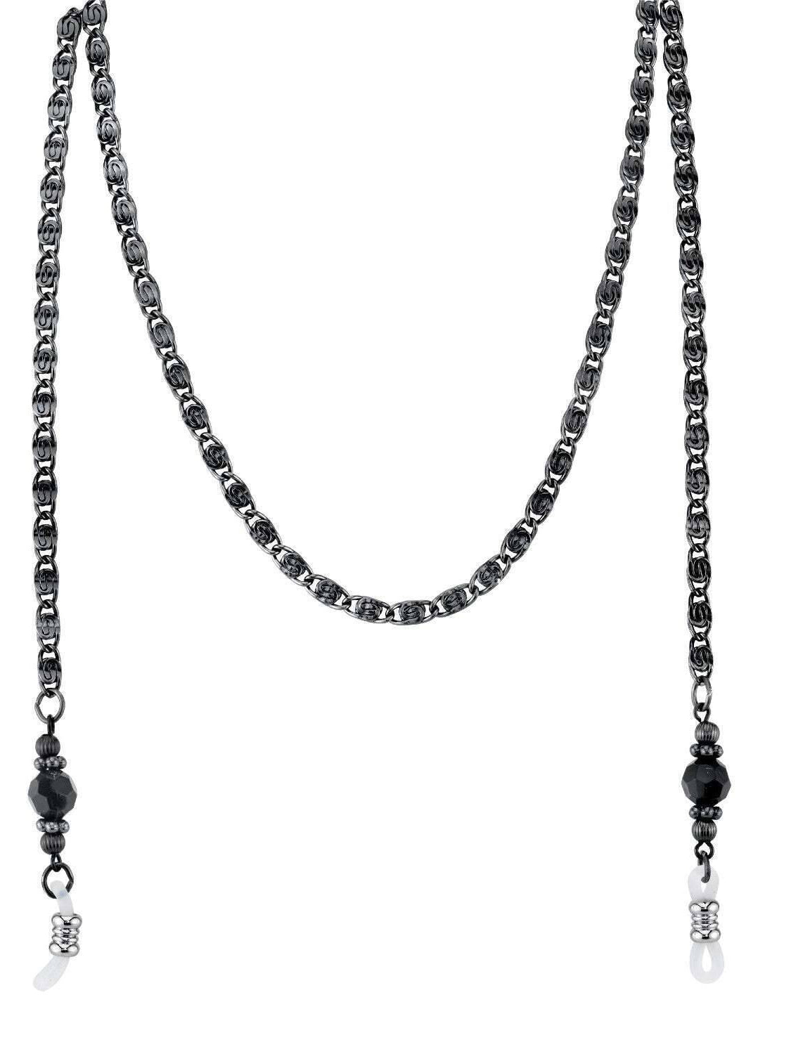 1928 Jewelry Black Chain And Black Eyeglass Holder Chain Necklace 30"