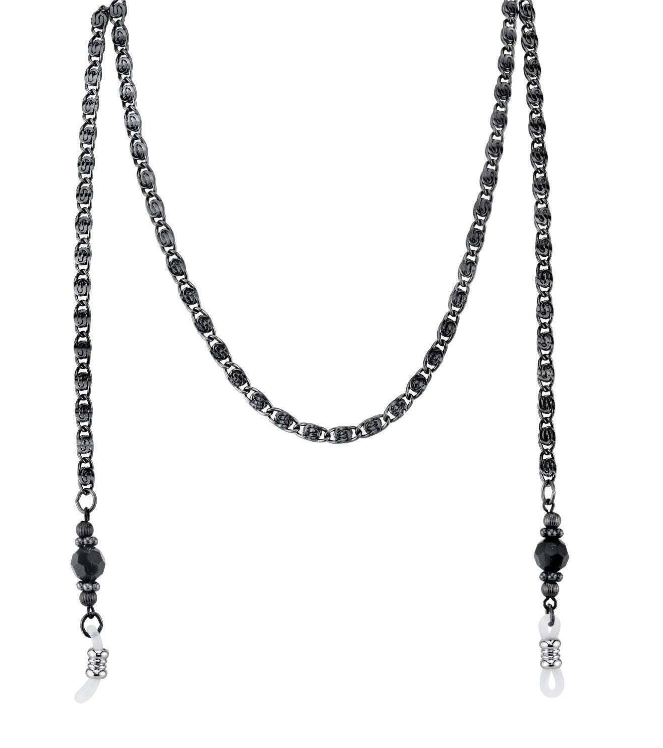 1928 Jewelry Black Chain And Black Eyeglass Holder Chain Necklace 30"