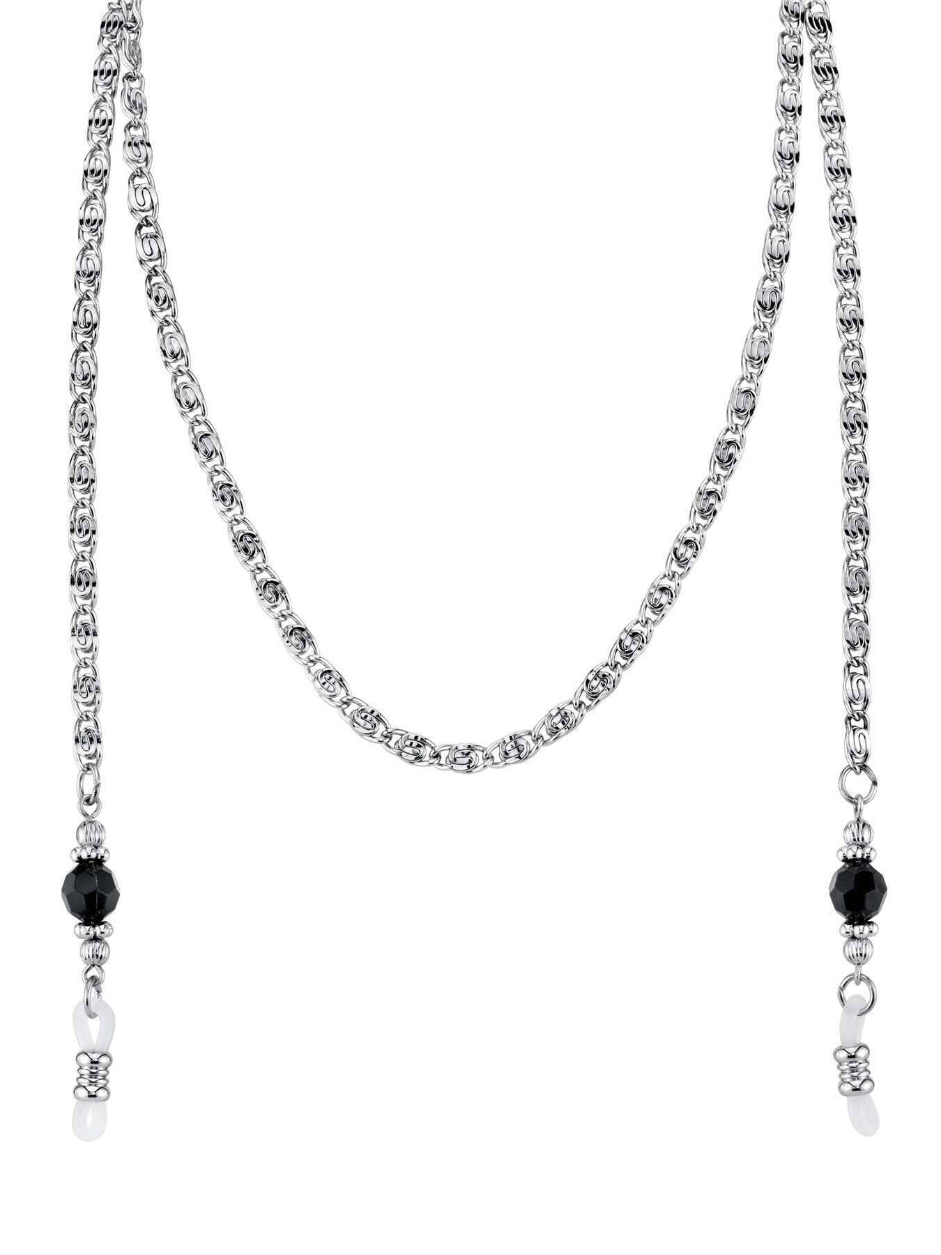 1928 Jewelry Scroll Chain Black Bead Eyeglass Holder Chain Necklace 30"