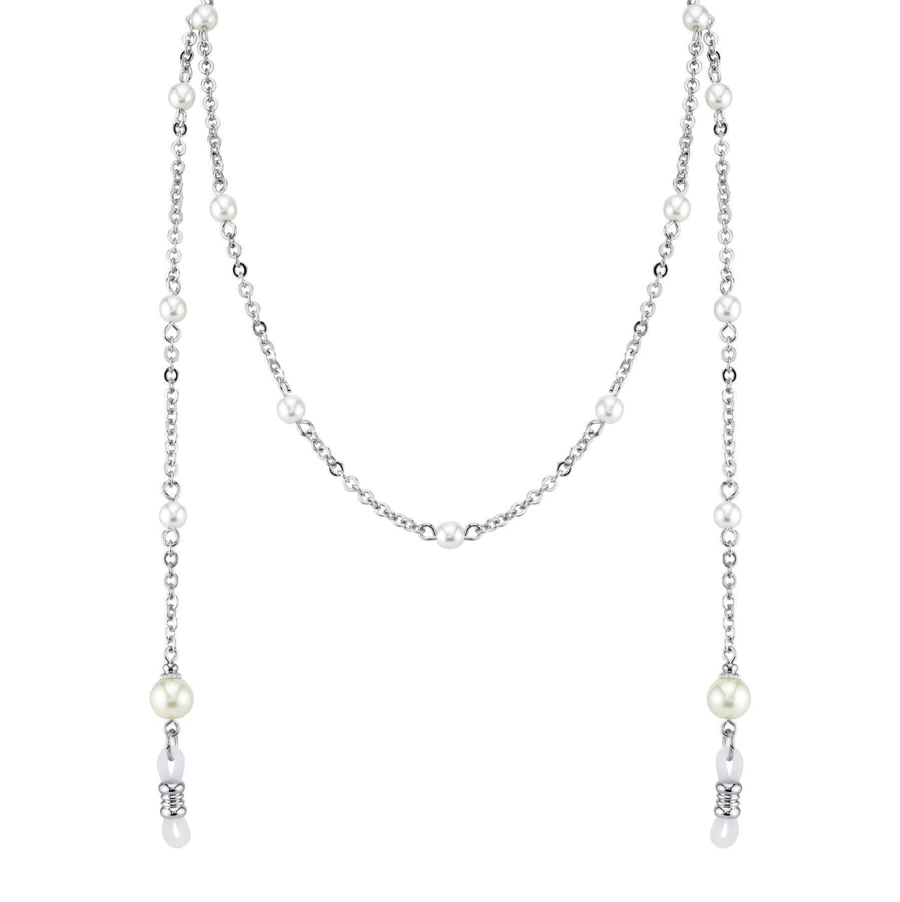 1928 Jewelry Faux Pearl Eyeglass Holder Chain Necklace 30"