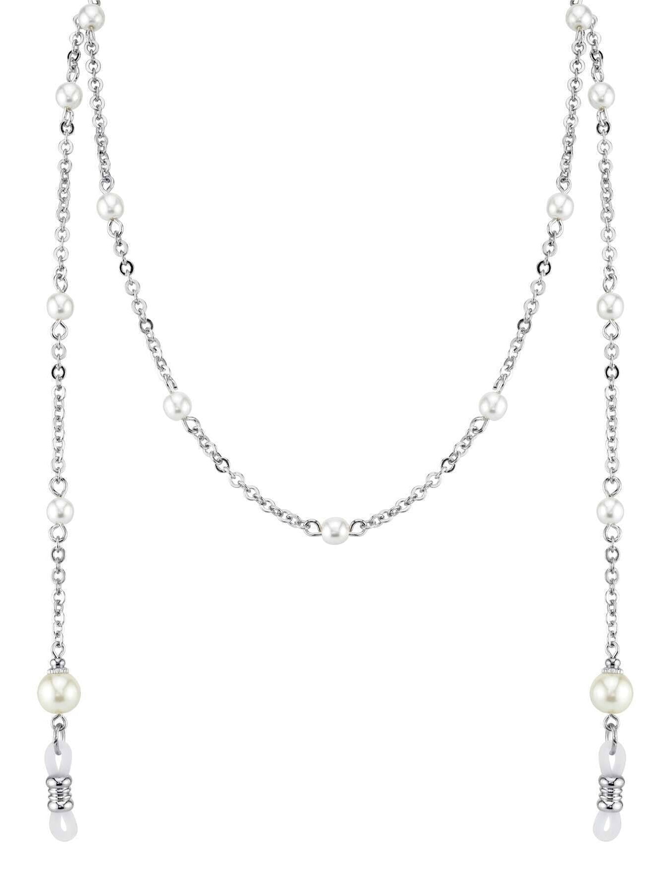 1928 Jewelry Faux Pearl Eyeglass Holder Chain Necklace 30"