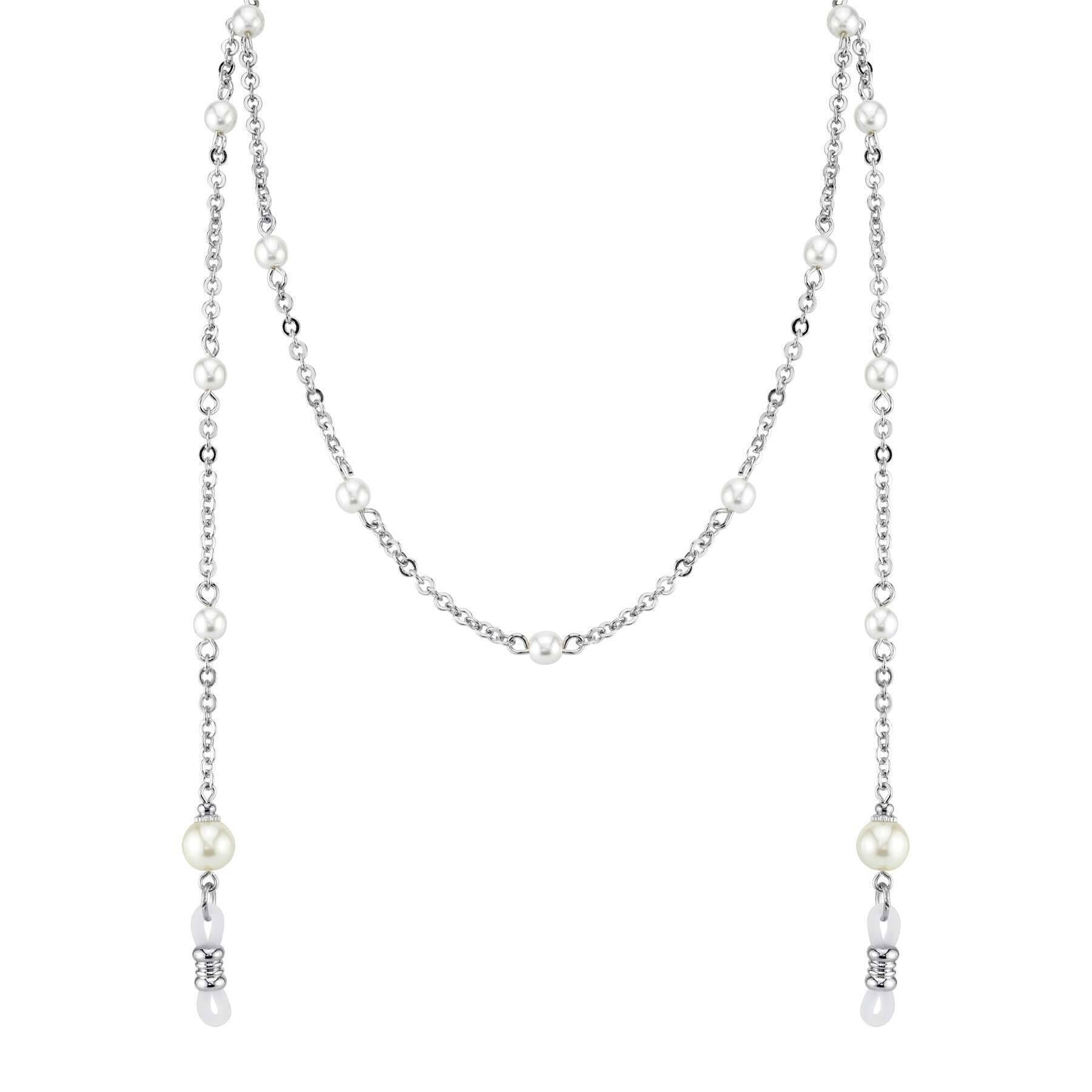 1928 Jewelry Faux Pearl Eyeglass Holder Chain Necklace 30"