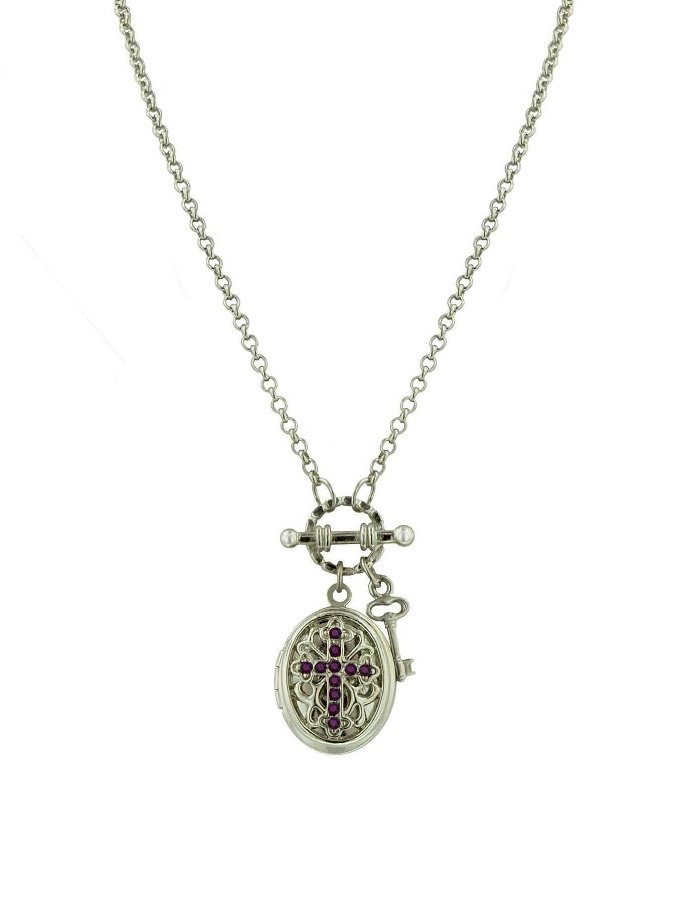 1928 Jewelry Birthstone Cross Locket Necklace 24"