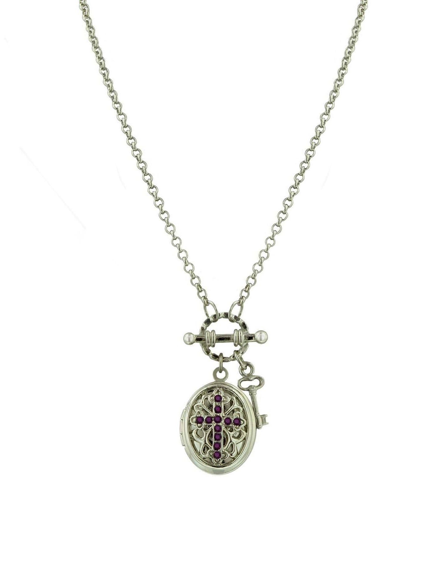 1928 Jewelry Birthstone Cross Locket Necklace 24"