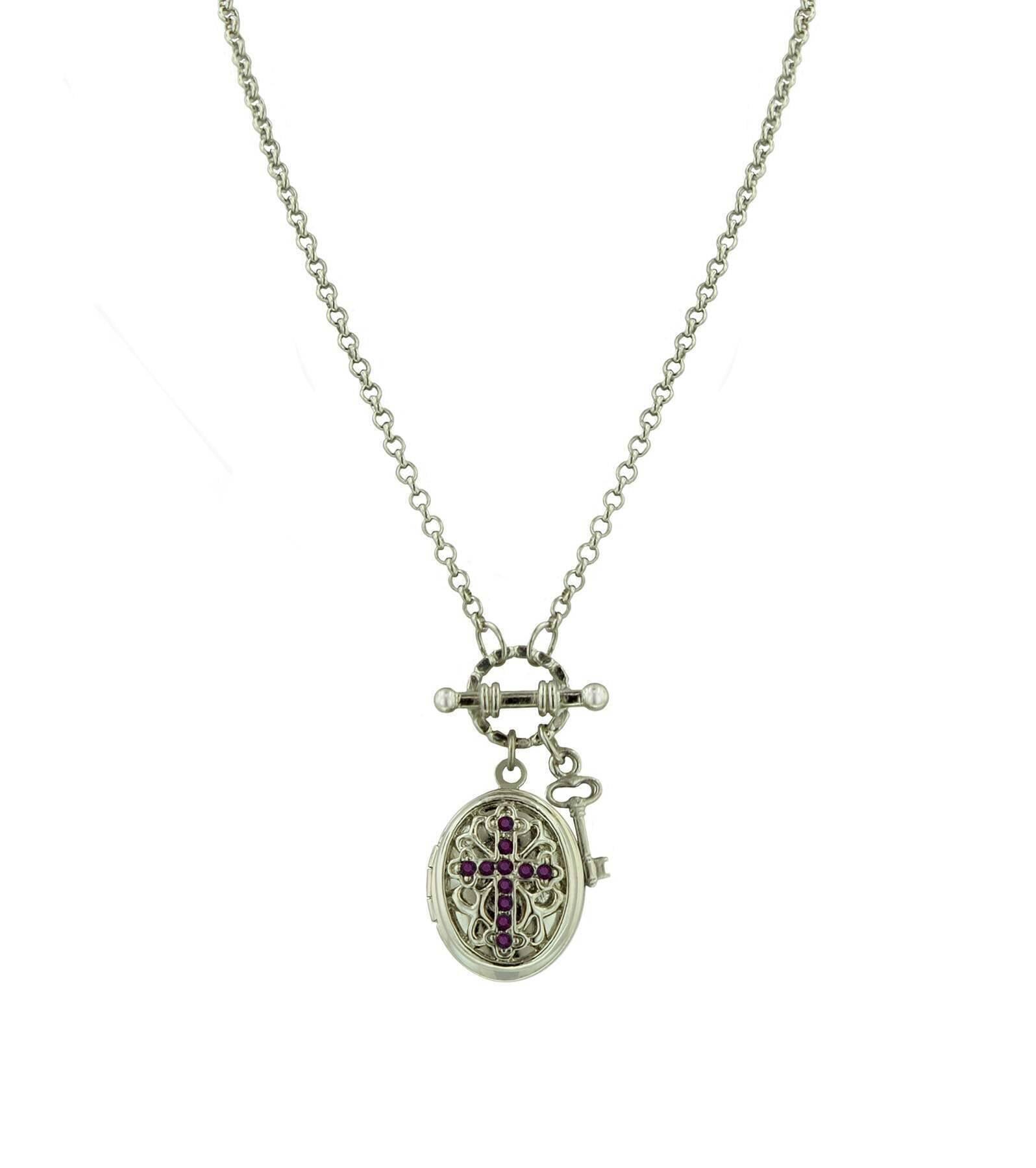1928 Jewelry Birthstone Cross Locket Necklace 24"