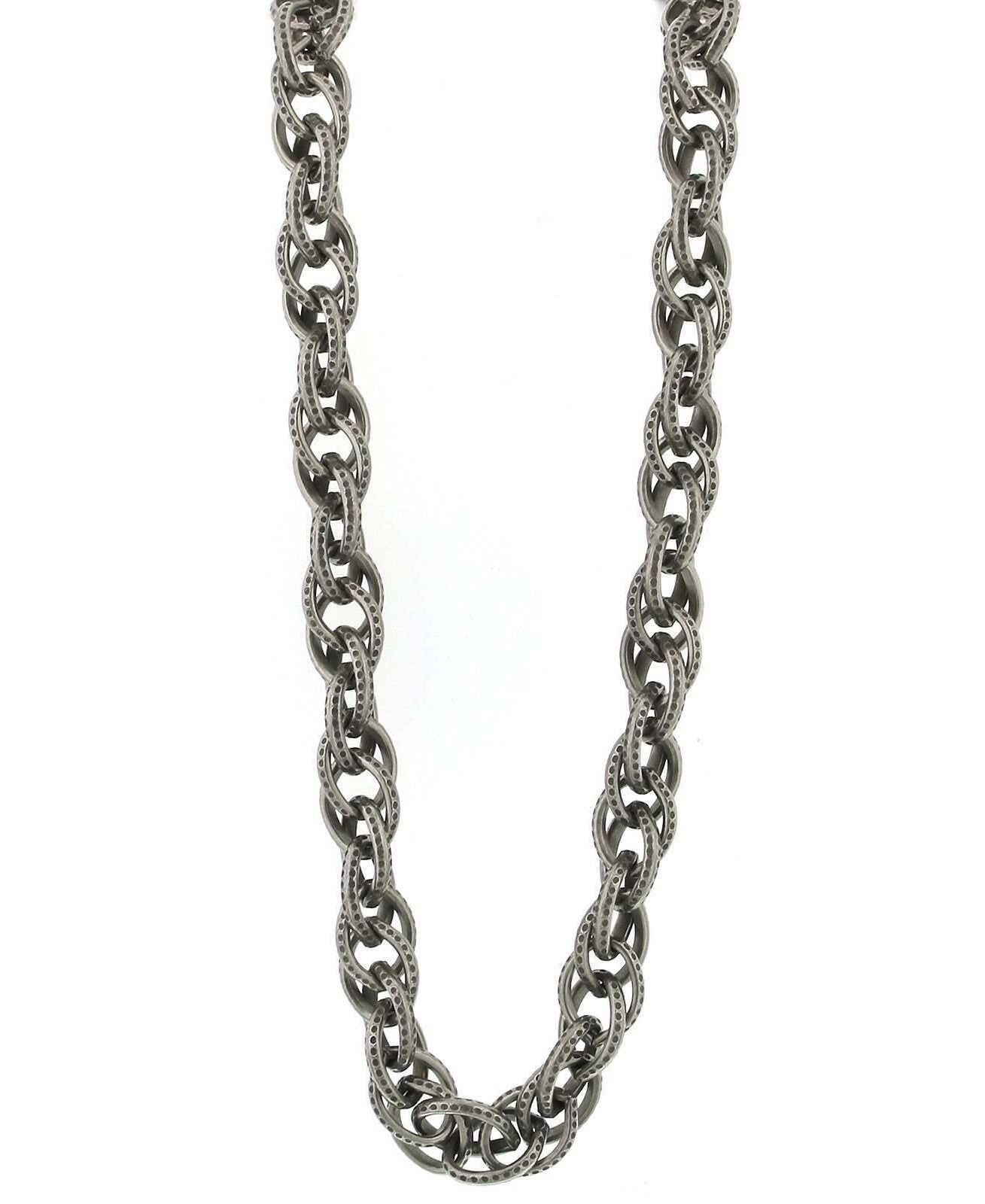 1928 Jewelry Silver Oval Textured Linking Chain Necklace 30"
