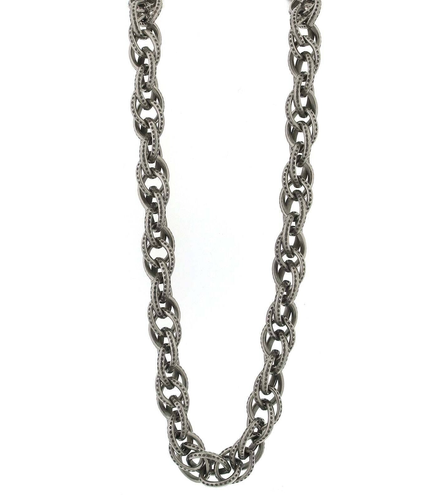 1928 Jewelry Silver Oval Textured Linking Chain Necklace 30"