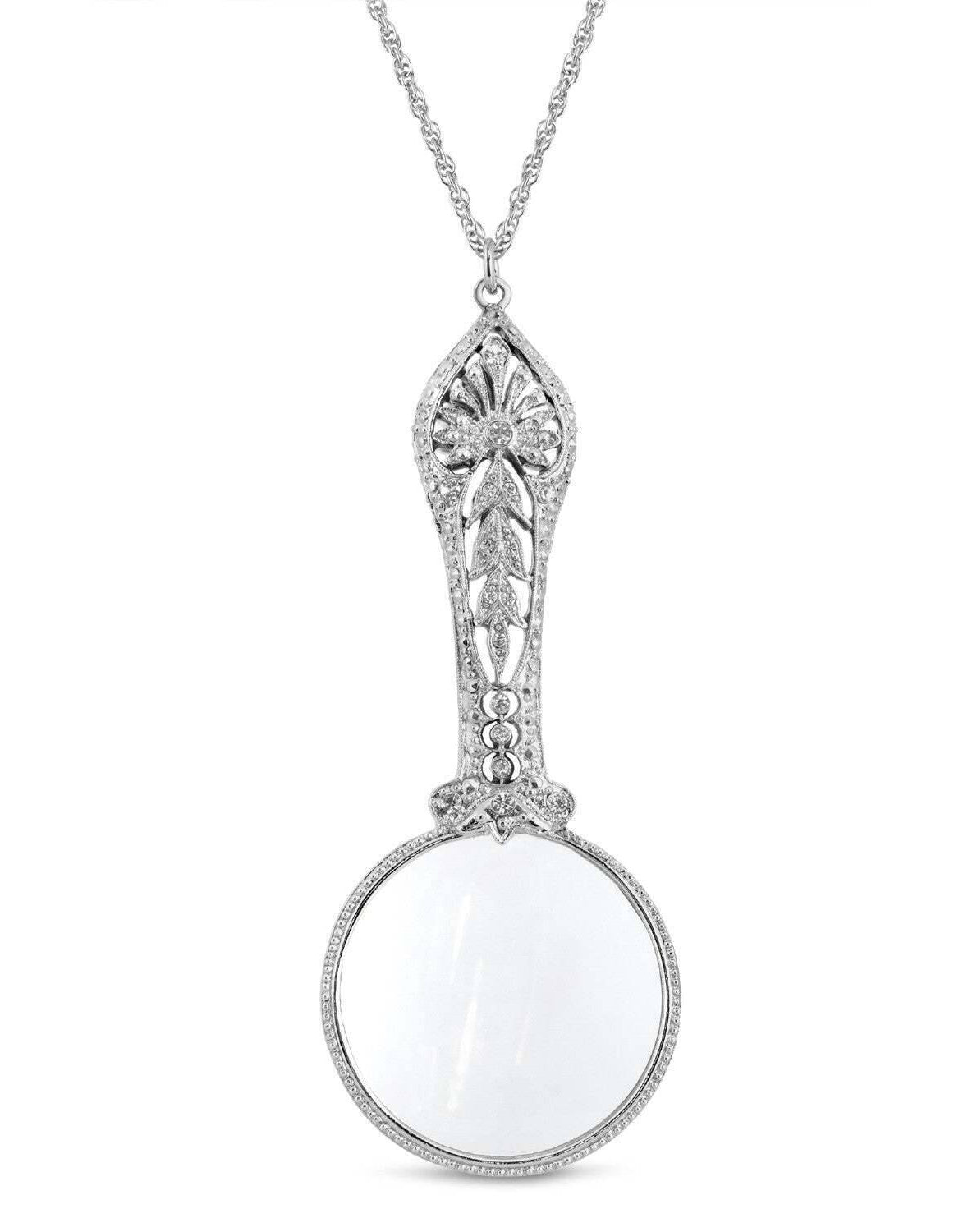 Antiquities Couture Double Sided Multi Crystal Magnifying Glass Necklace 30" - Magnification Power: 2X