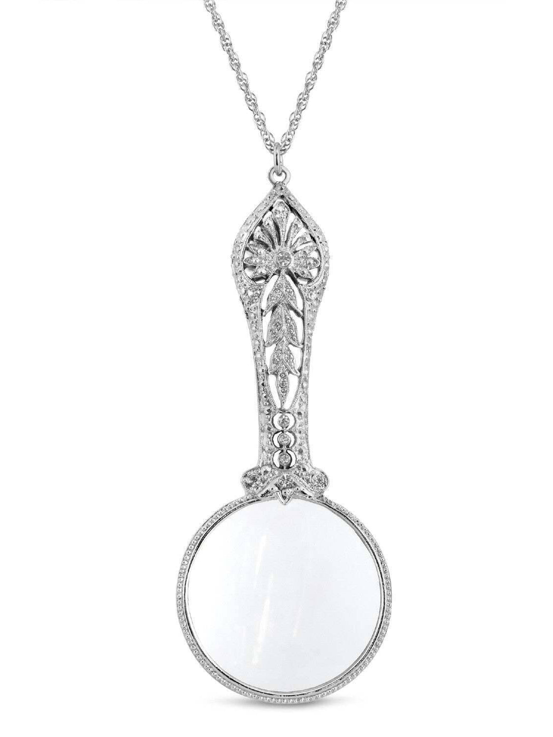 Antiquities Couture Double Sided Multi Crystal Magnifying Glass Necklace 30" - Magnification Power: 2X