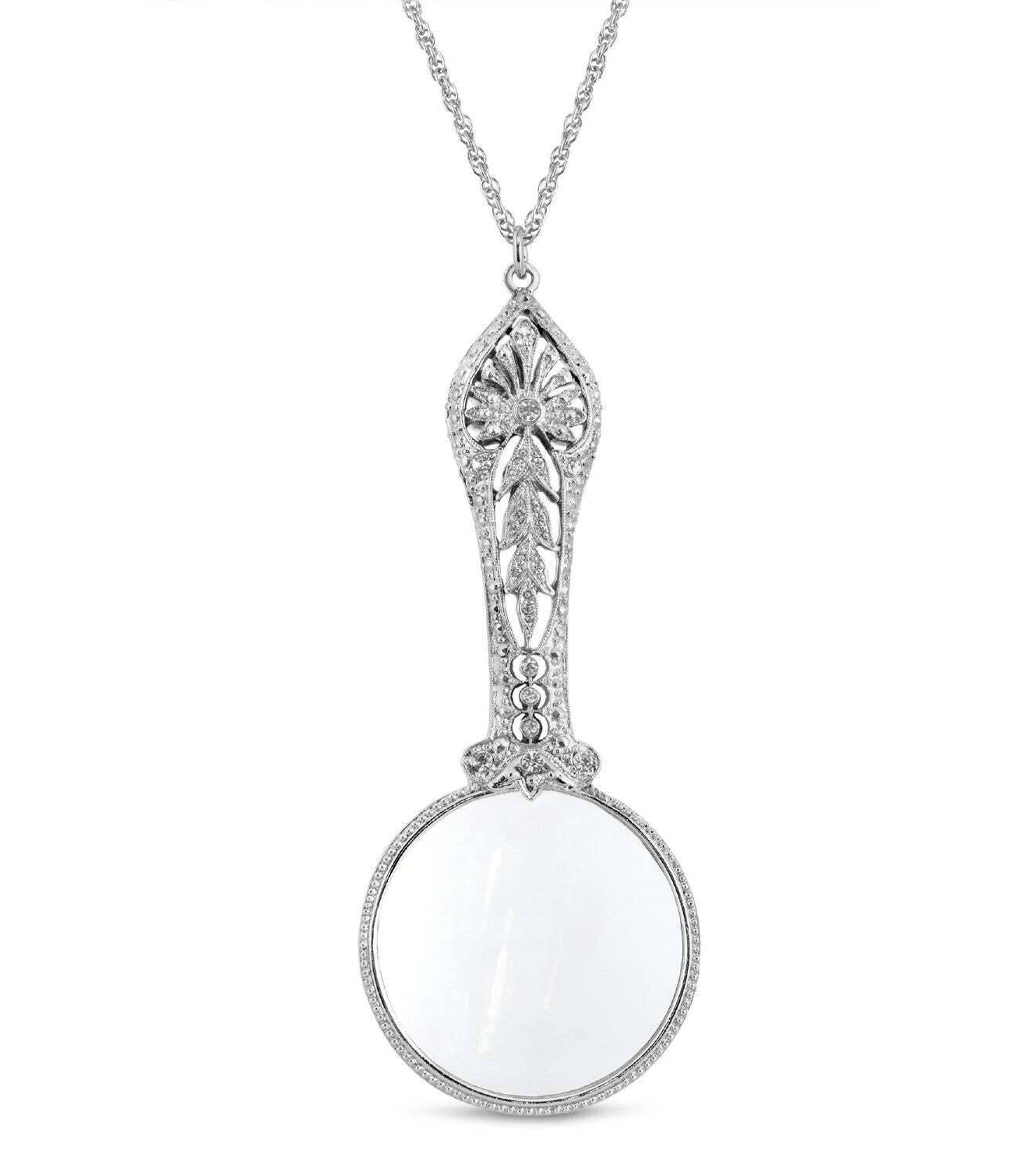 Antiquities Couture Double Sided Multi Crystal Magnifying Glass Necklace 30" - Magnification Power: 2X