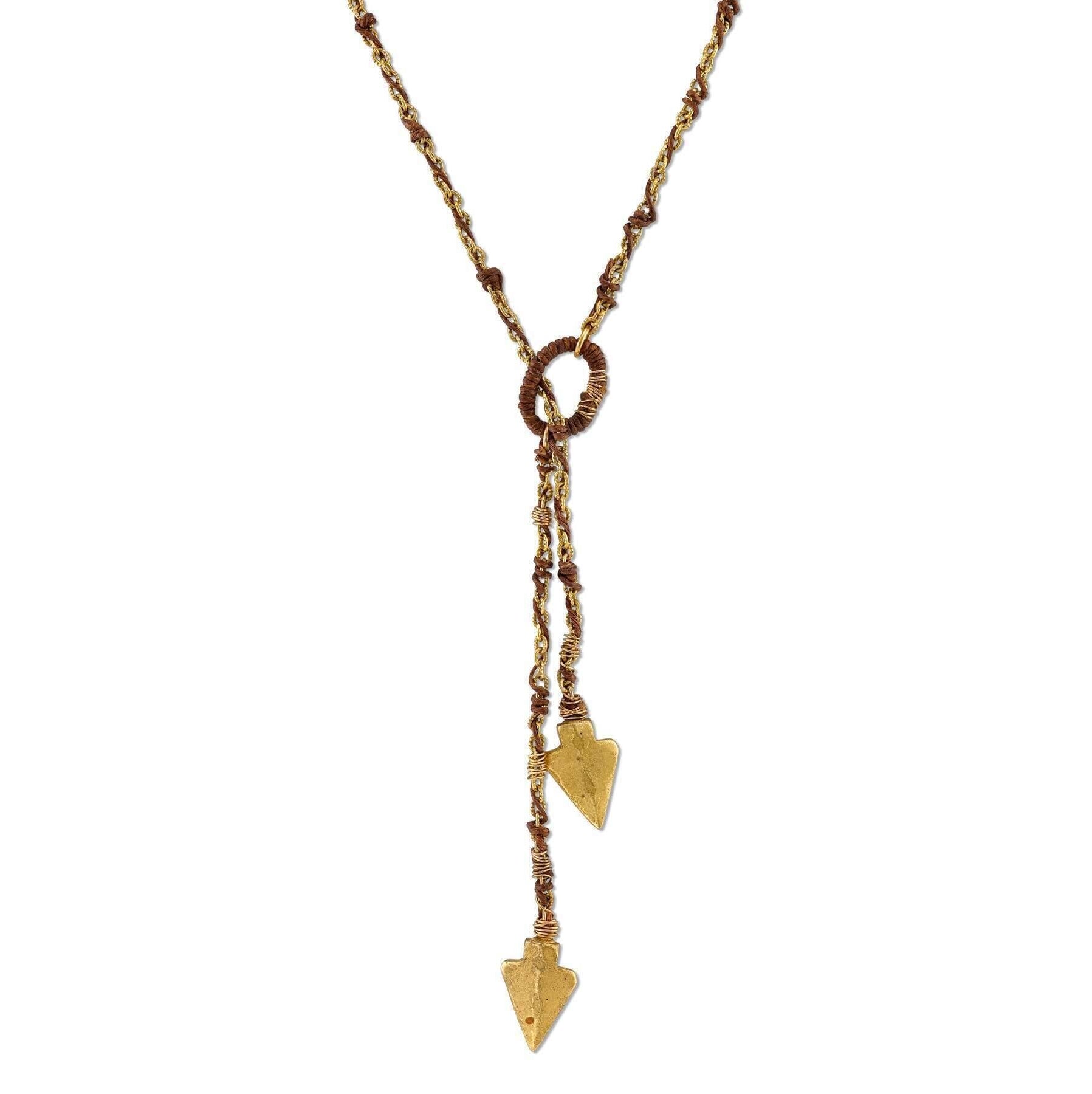 T.R.U. Double Arrowhead Wrapped Lariat Necklace 42"