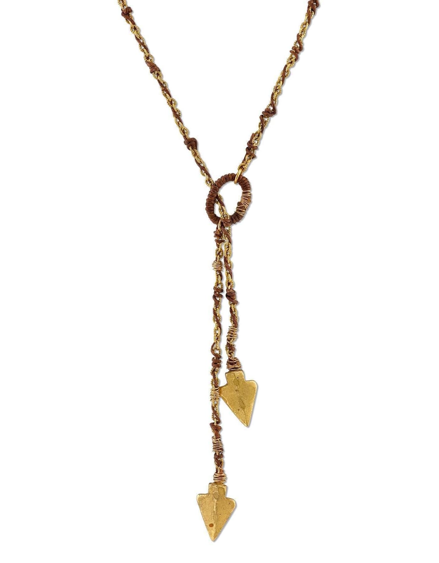 T.R.U. Double Arrowhead Wrapped Lariat Necklace 42"