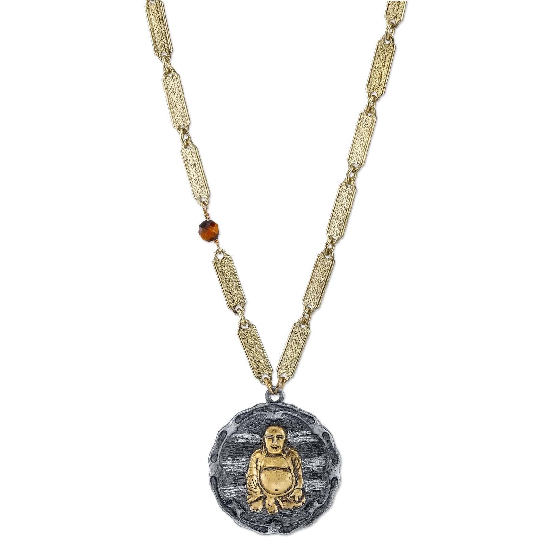 T.R.U. Sitting Budda On Vintage Chain Pendant Necklace 32"