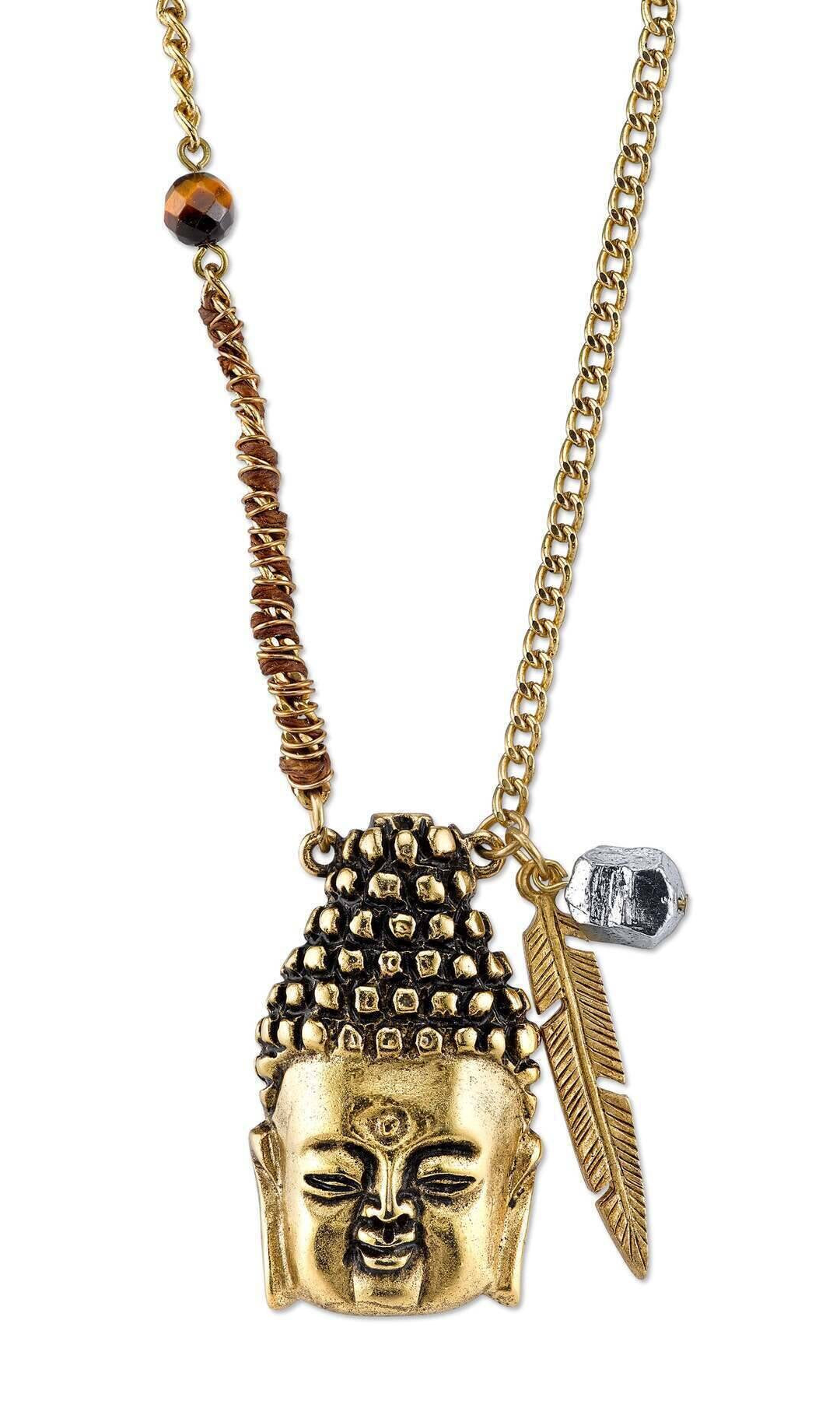 T.R.U. Waxed Linen Wrapped Chain With Buddha Head Pendant Necklace 28"