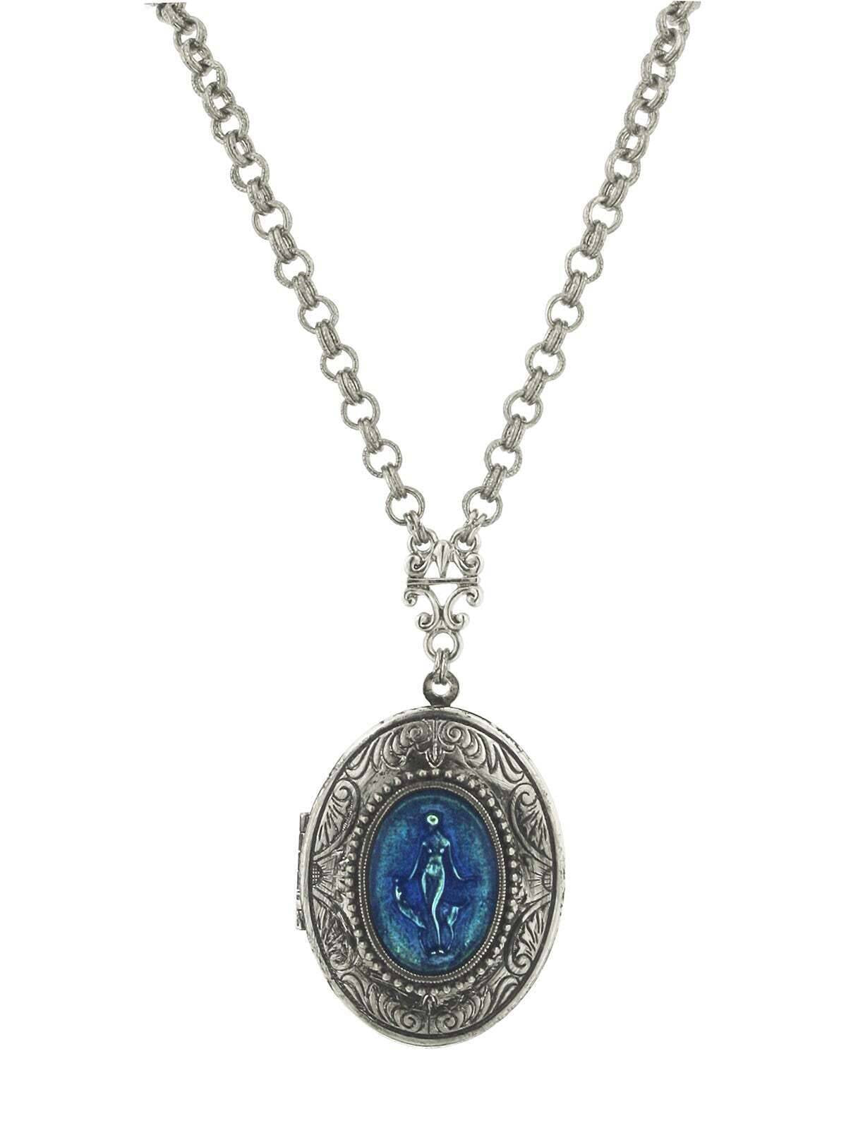 1928 Jewelry Montana Blue Roman Goddess Locket Necklace 32"