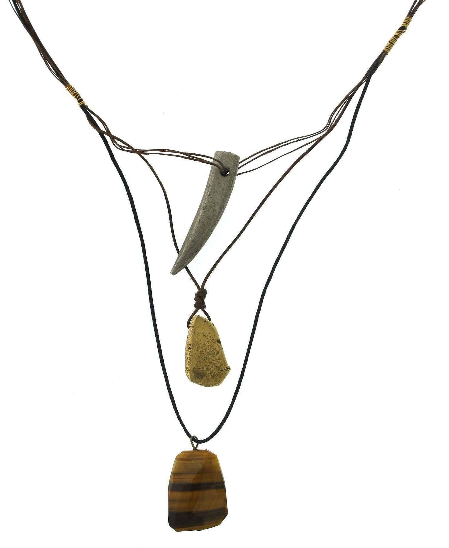 T.R.U. Waxed Linen Wire 3 Drop With Gemstone Tigers Eye Y-Pendant Necklace 28"
