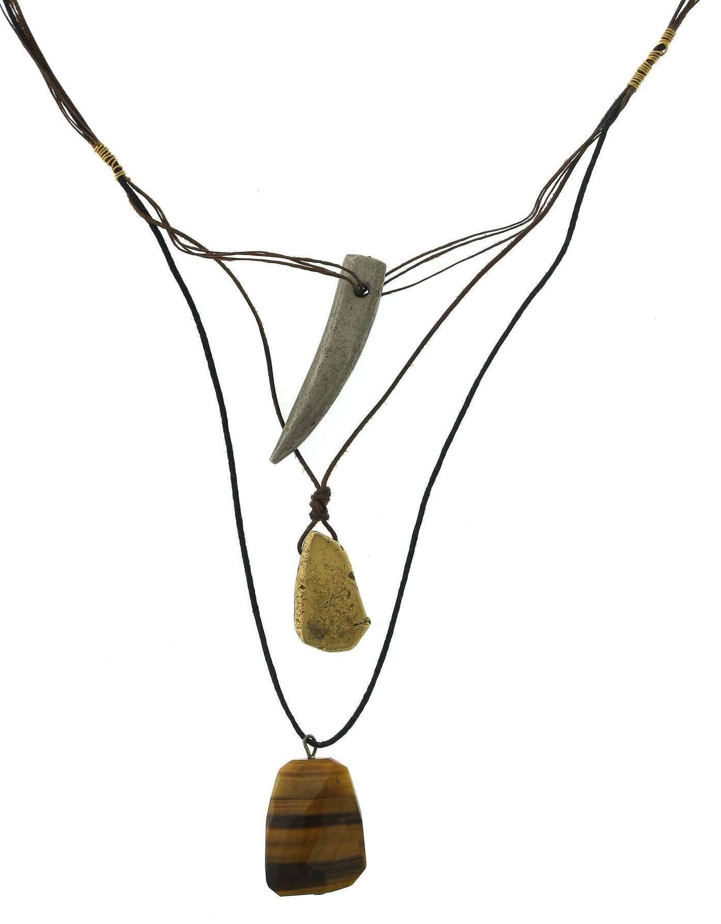 T.R.U. Waxed Linen Wire 3 Drop With Gemstone Tigers Eye Y-Pendant Necklace 28"