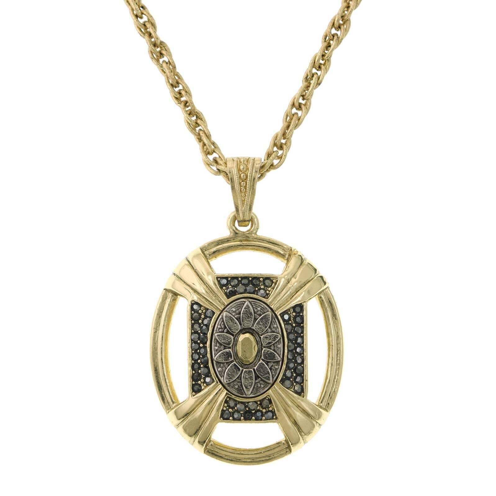 2028 Jewelry Daisy Hematite Crystal Oval Floral Pendant Necklace 32"