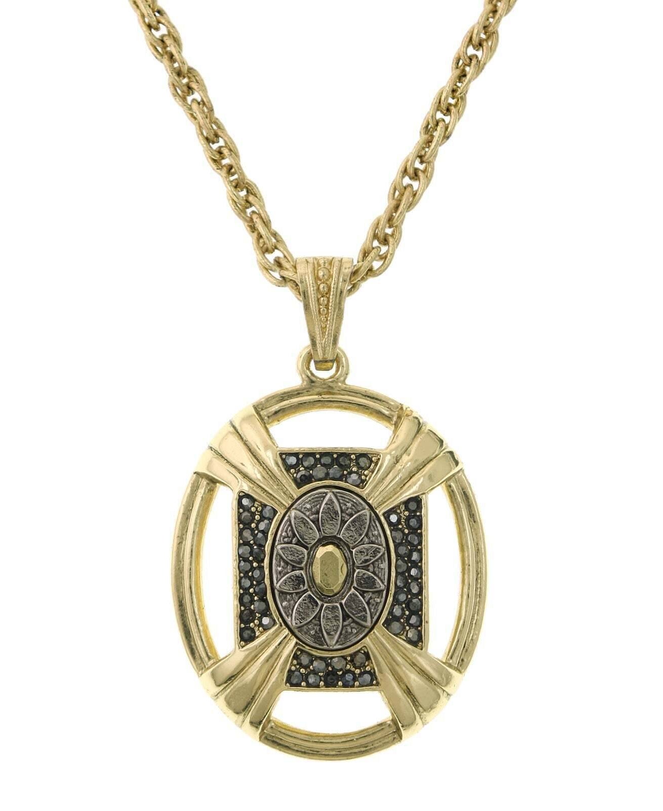 2028 Jewelry Daisy Hematite Crystal Oval Floral Pendant Necklace 32"