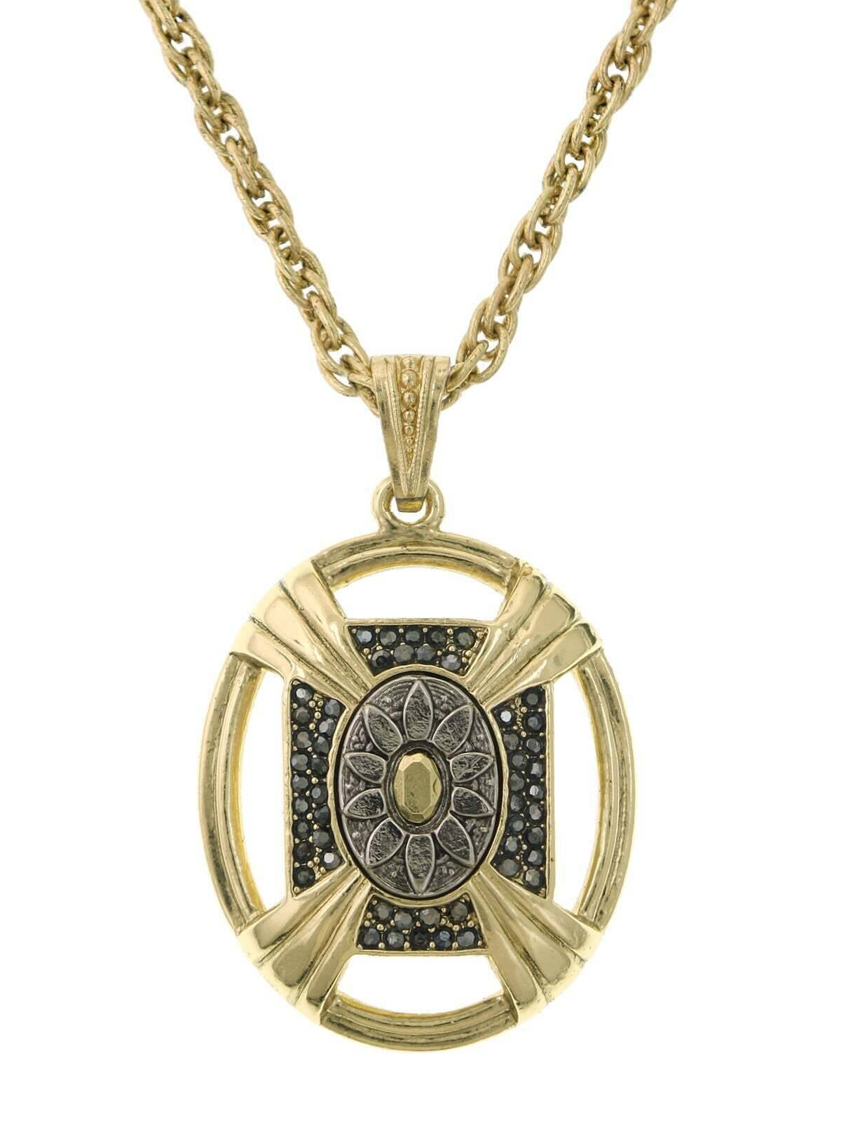 2028 Jewelry Daisy Hematite Crystal Oval Floral Pendant Necklace 32"