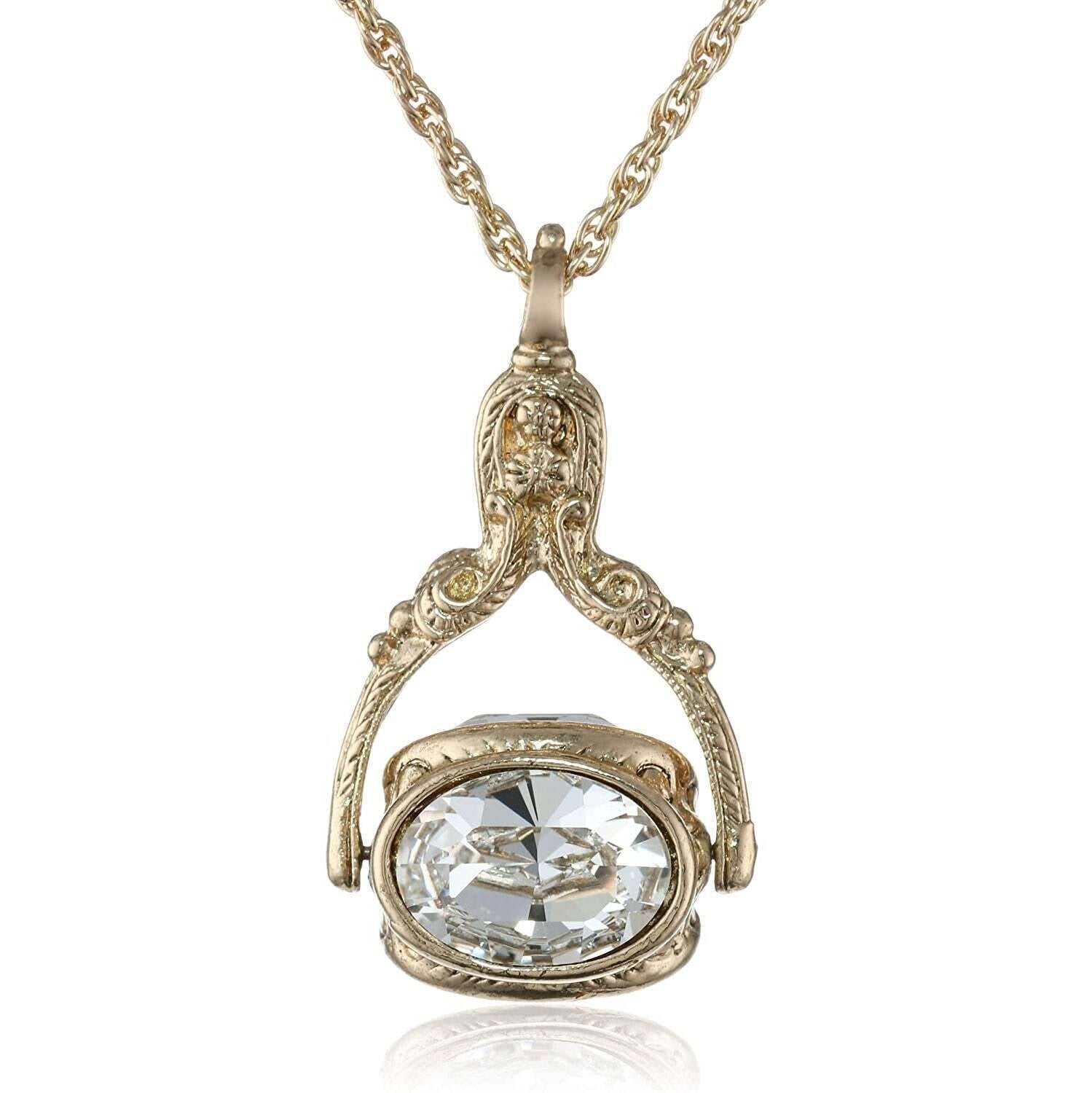 1928 Jewelry Vintage-Inspired Rotating 3 Sided Crystal Spinner Pendant Necklace 30"