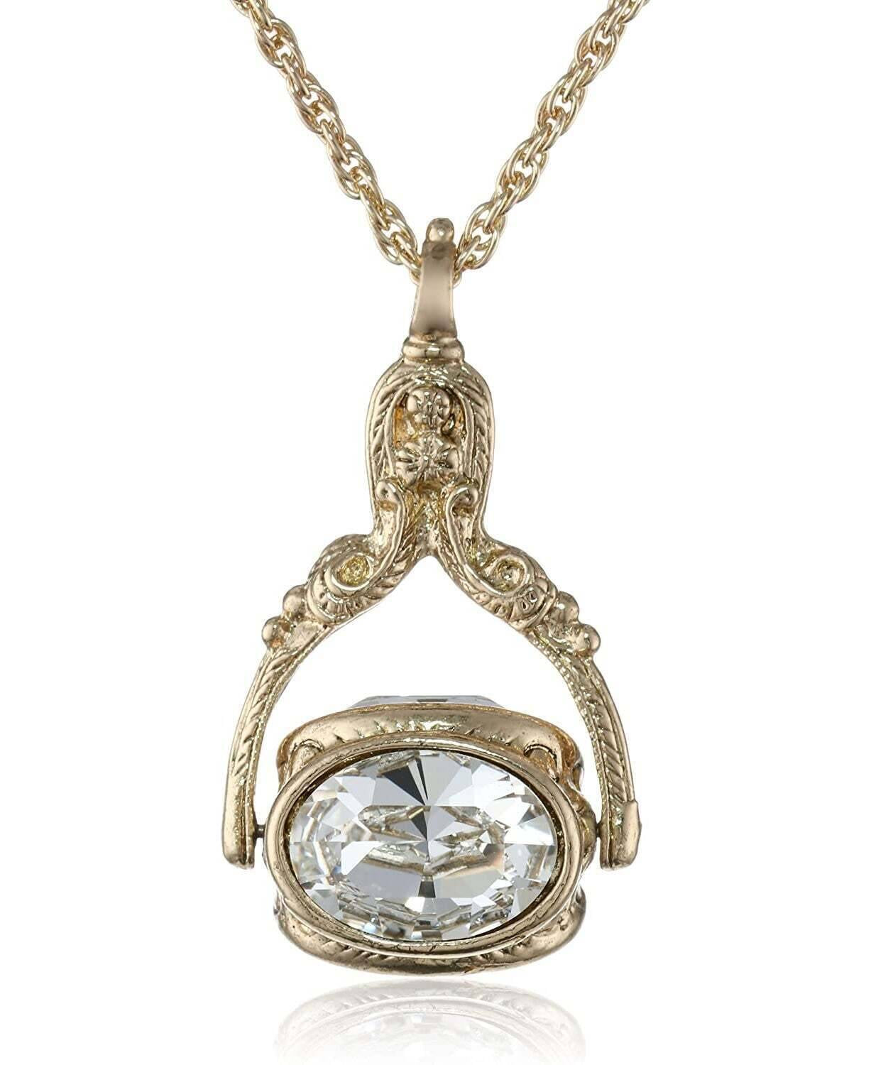 1928 Jewelry Vintage-Inspired Rotating 3 Sided Crystal Spinner Pendant Necklace 30"