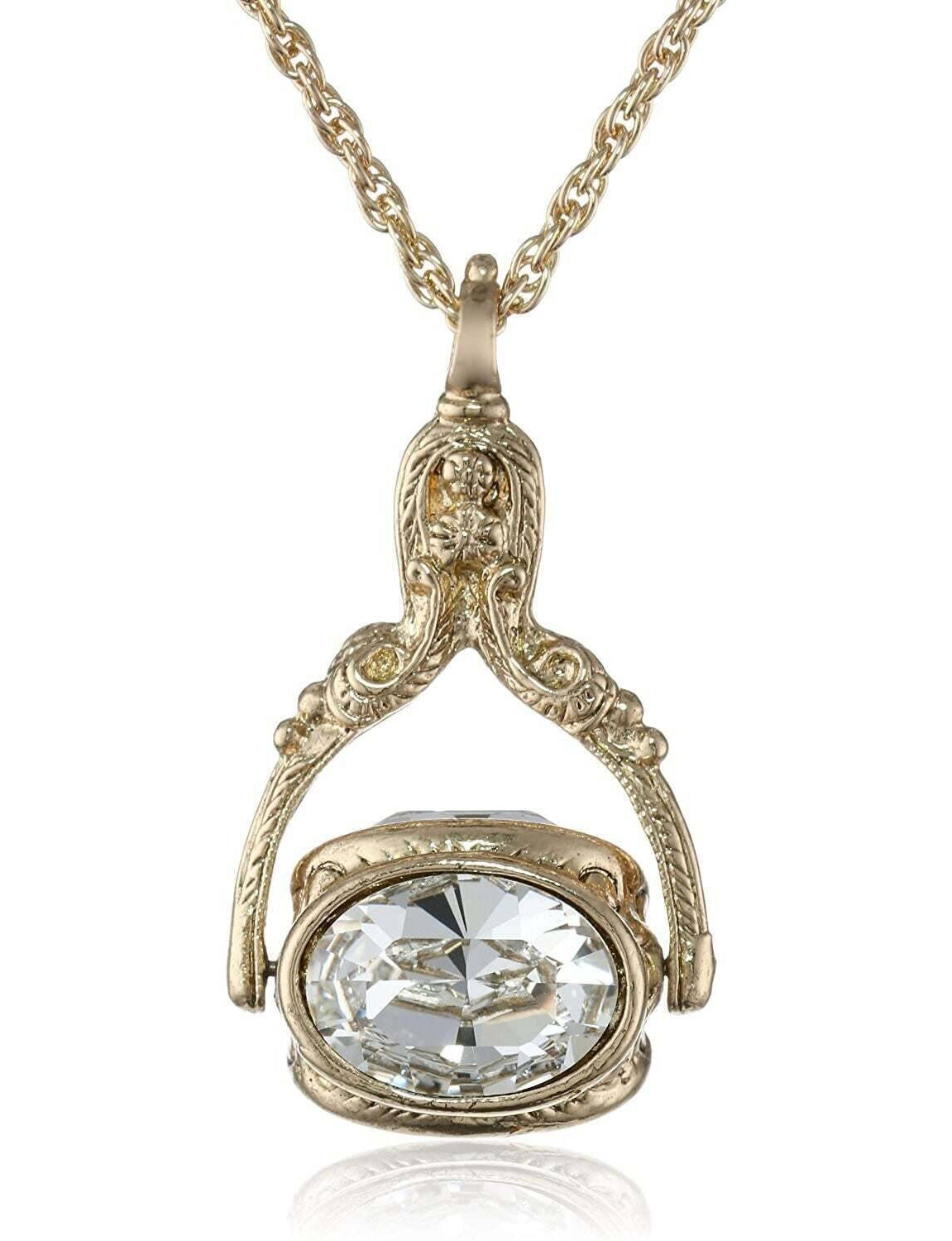 1928 Jewelry Vintage-Inspired Rotating 3 Sided Crystal Spinner Pendant Necklace 30"