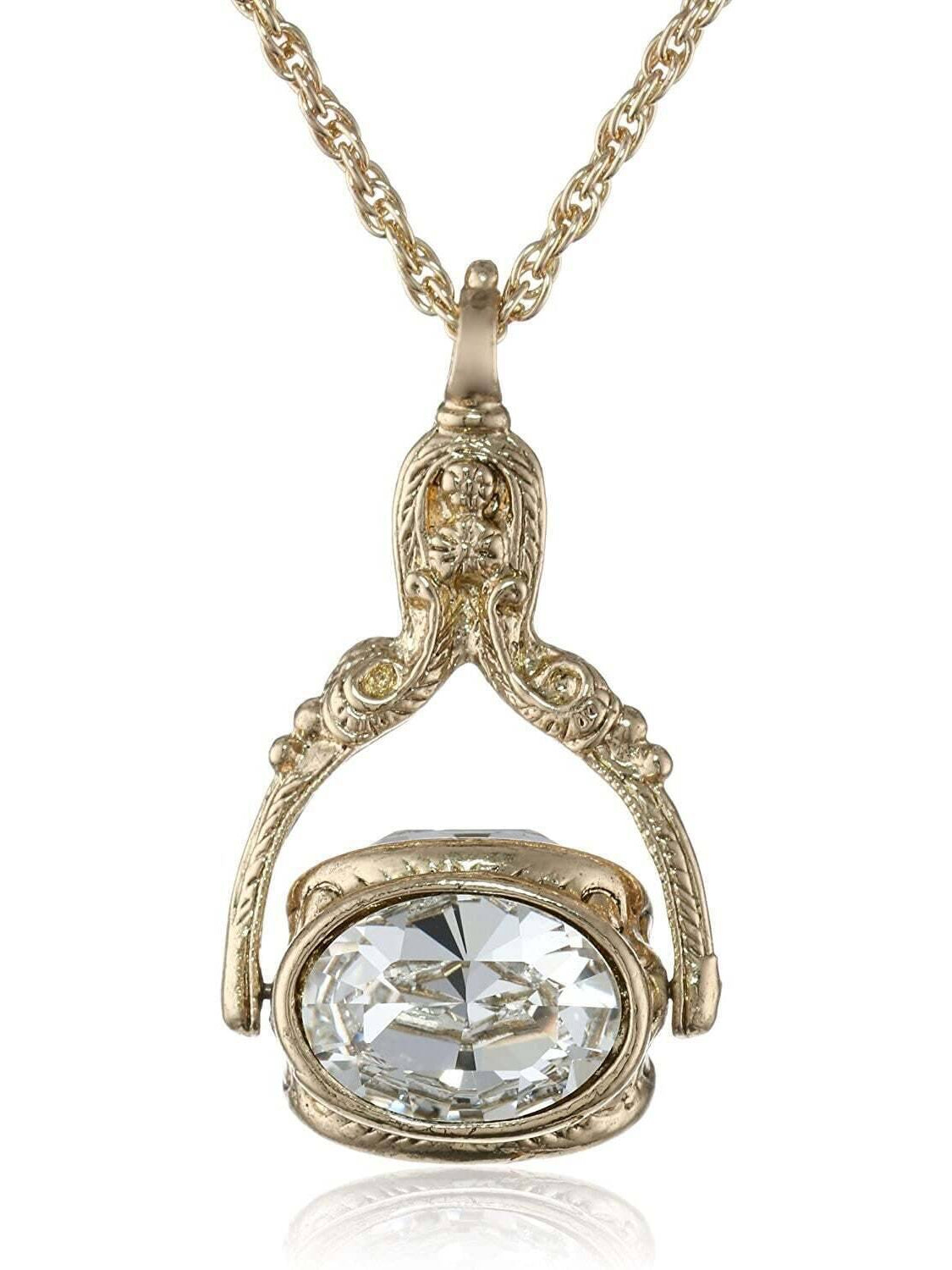 1928 Jewelry Vintage-Inspired Rotating 3 Sided Crystal Spinner Pendant Necklace 30"