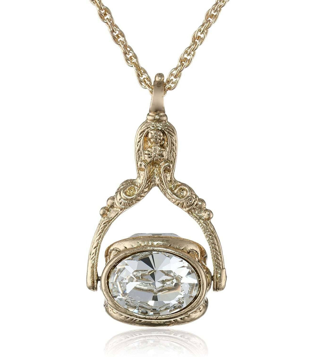 1928 Jewelry Vintage-Inspired Rotating 3 Sided Crystal Spinner Pendant Necklace 30"