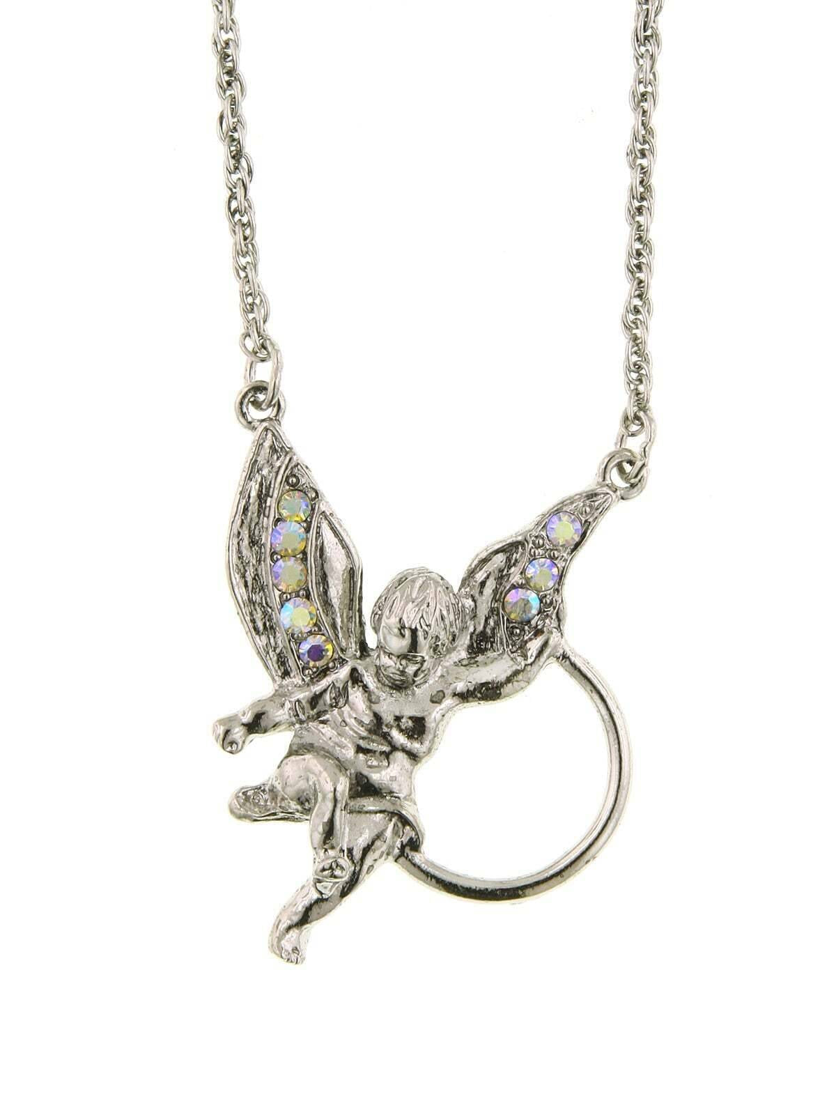 1928 Jewelry Angel AB Crystal Badge & Eyeglass Holder Chain Necklace 28"