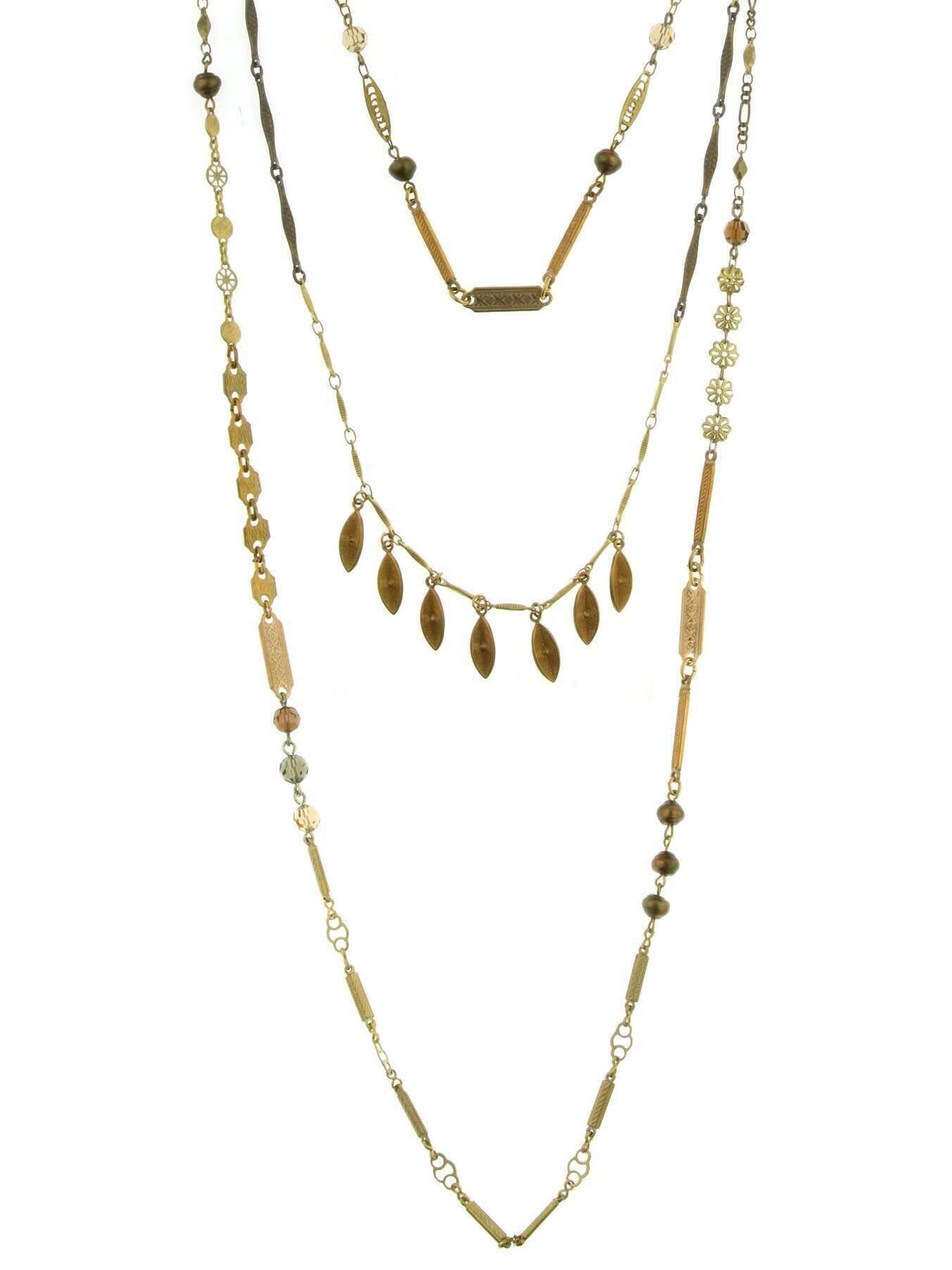 T.R.U. Triple Chain Baroque Glass Faux Pearls & Links Necklace 36"