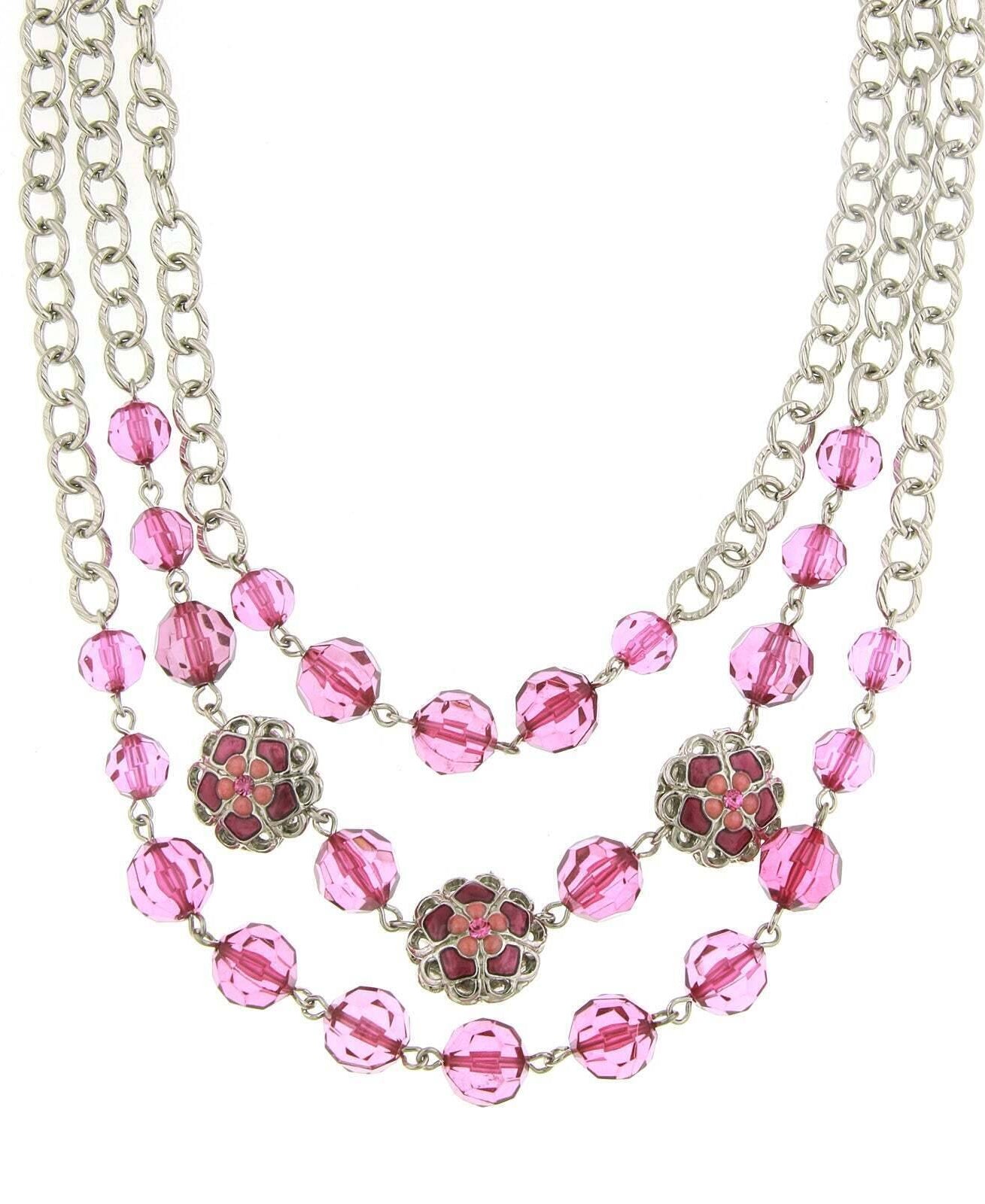 2028 Jewelry Purple Amethyst Fuchsia Triple Row Beaded Strand Necklace 16"