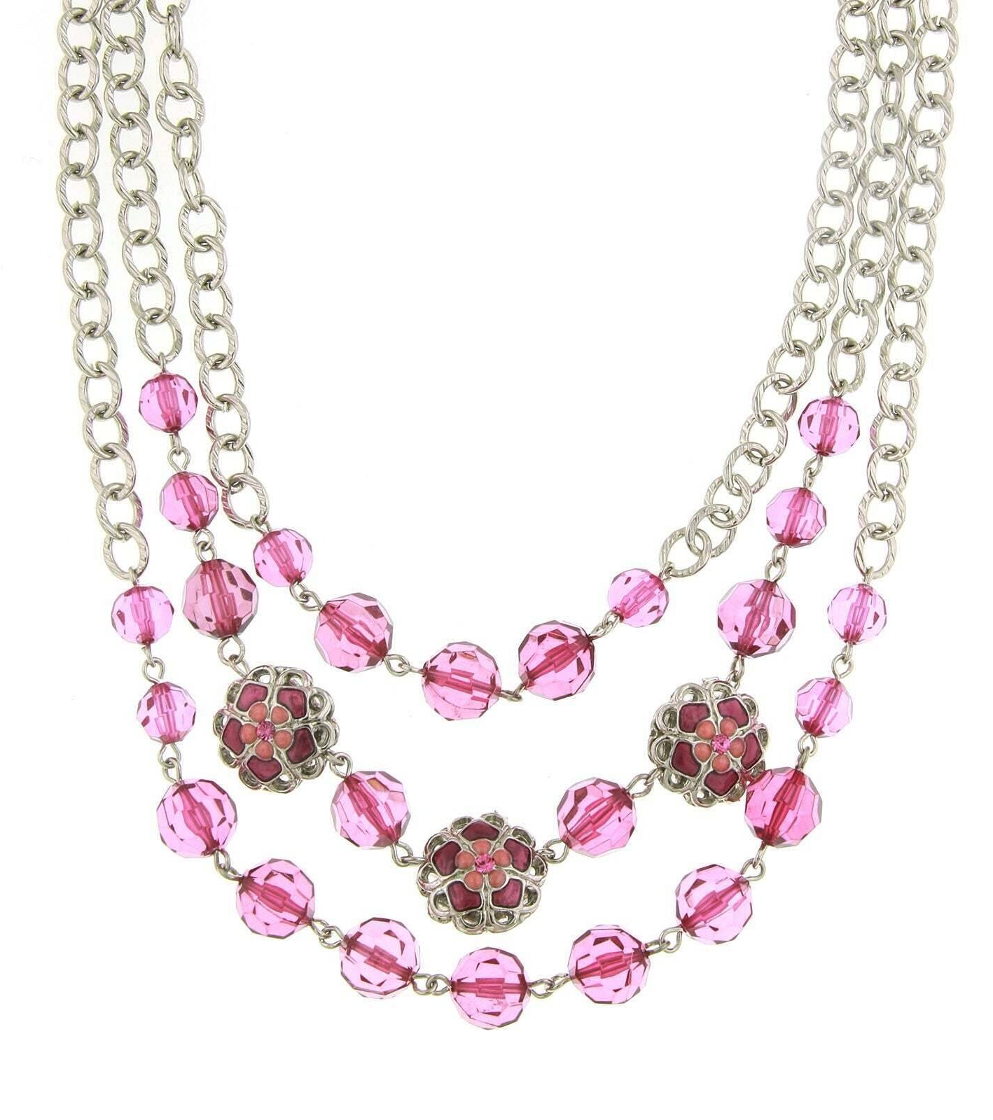 2028 Jewelry Purple Amethyst Fuchsia Triple Row Beaded Strand Necklace 16"